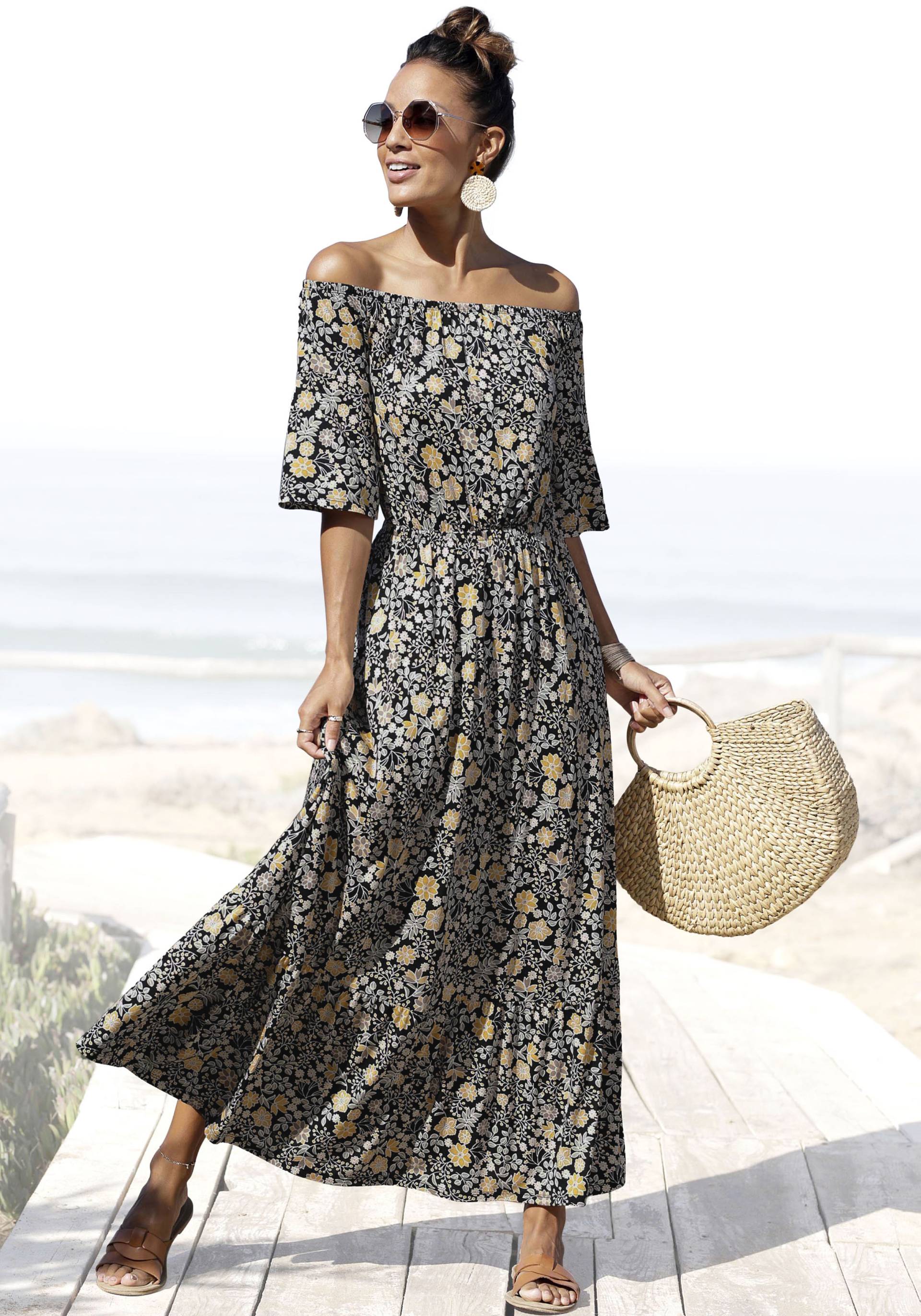 LASCANA Maxikleid, mit Blumendruck und Carmenausschnitt, Sommerkleid, Strandkleid LASCANA Maxikleid, mit Blumendruck und Carmenausschnitt, Sommerkleid, Strandkleid von Lascana