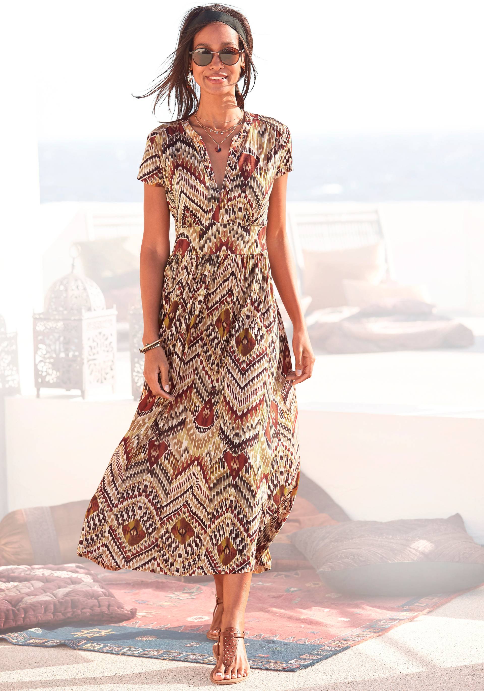 LASCANA Midikleid, mit Ethnoprint und Reissverschluss vorne, Sommerkleid, Strandkleid LASCANA Midikleid, mit Ethnoprint und Reissverschluss vorne, Sommerkleid, Strandkleid von Lascana
