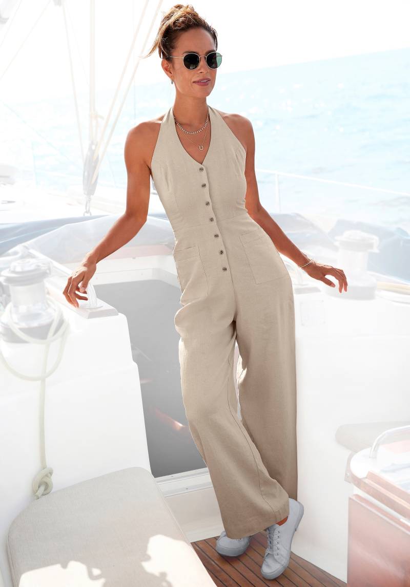 LASCANA Neckholder-Overall, aus Leinen-Mix, sommerlicher Jumpsuit mit weitem Bein von Lascana