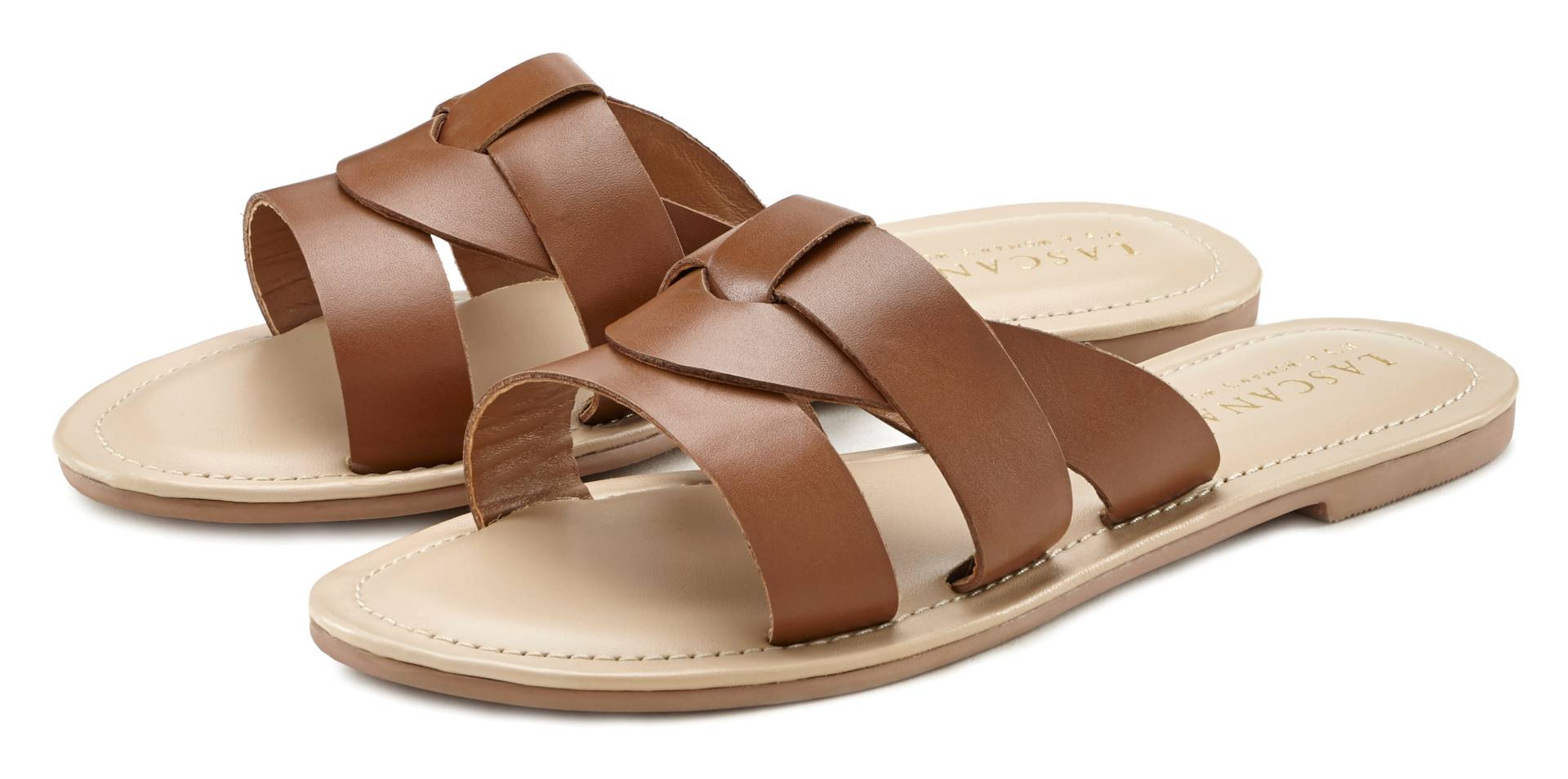 LASCANA Pantolette, Mule, Sandale, offener Schuh aus Leder mit raffiniertem Band LASCANA Pantolette, Mule, Sandale, offener Schuh aus Leder mit raffiniertem Band von Lascana