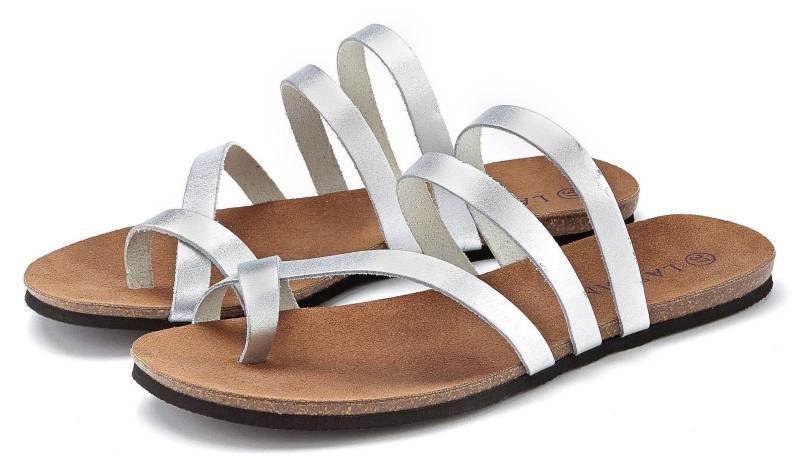 LASCANA Zehentrenner, Sandale, Pantolette aus Leder im Metallic-Look von Lascana