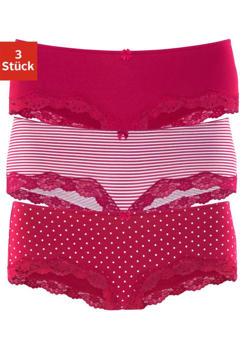 LASCANA Panty, (Packung, 3 St.), aus elastischer Baumwolle mit zarter Spitze von Lascana