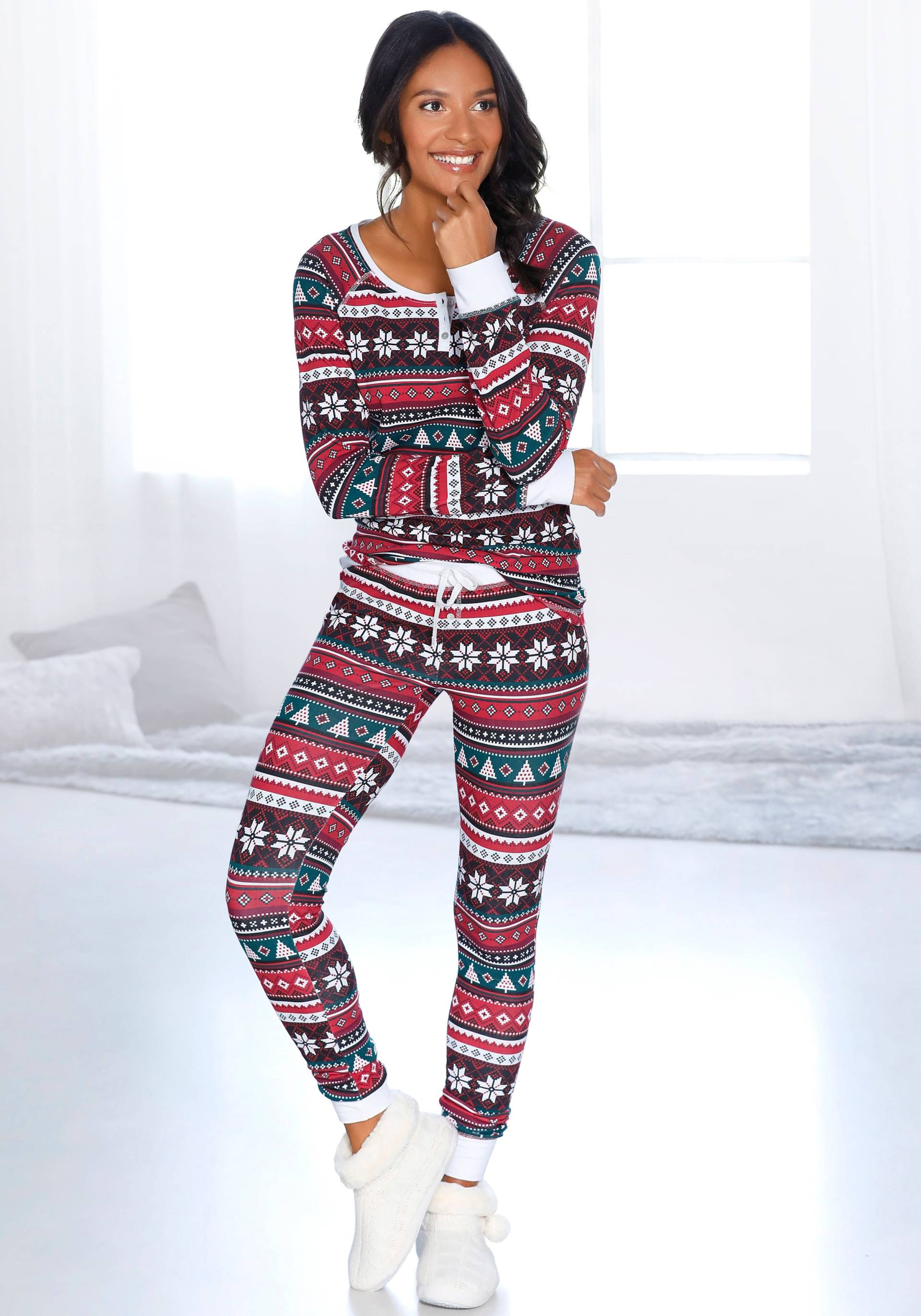 LASCANA Pyjama, (2 tlg.), mit weihnachtlichem Muster LASCANA Pyjama, (2 tlg.), mit weihnachtlichem Muster von Lascana