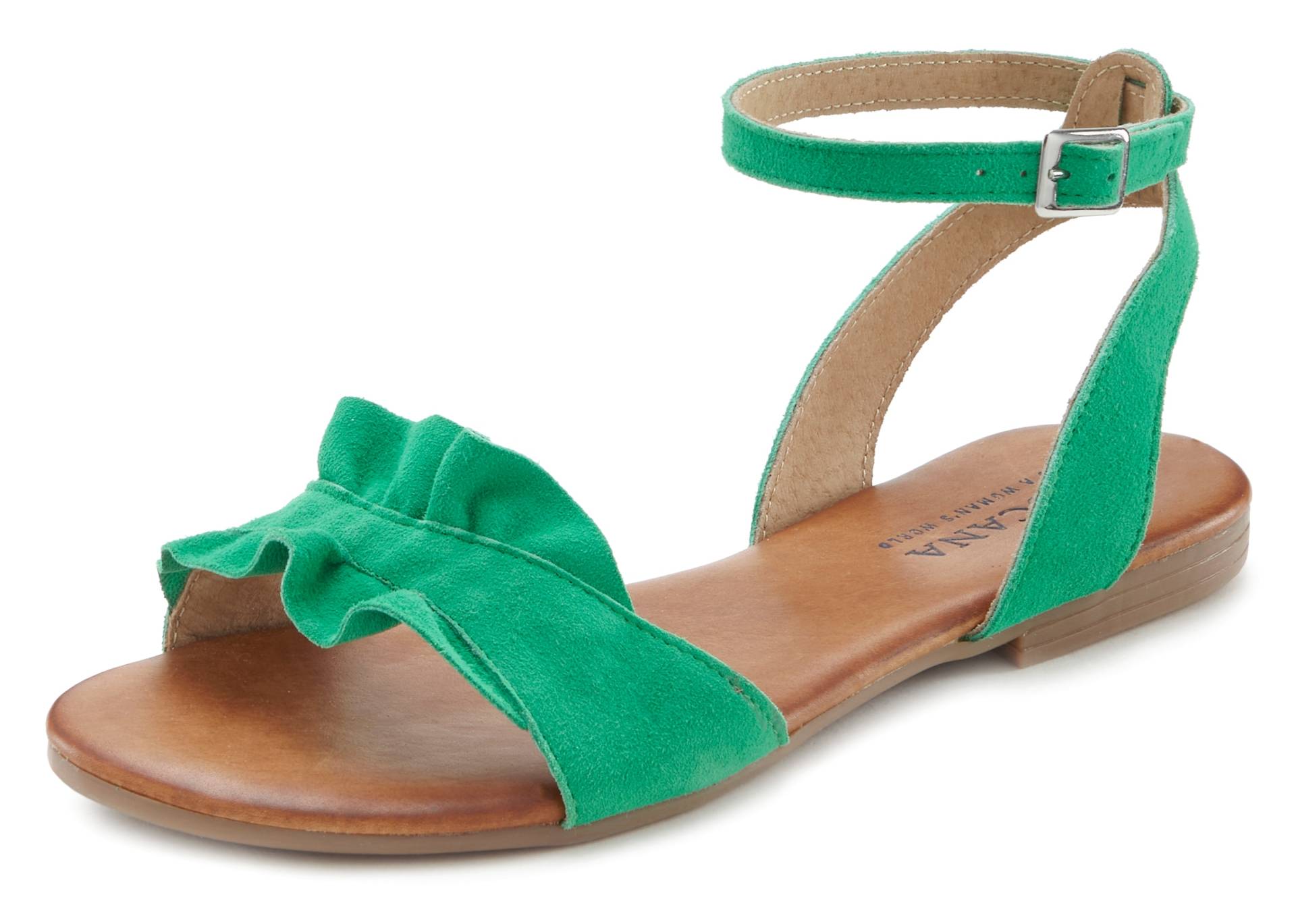 LASCANA Sandale, Sandalette, Sommerschuh aus hochwertigem Leder mit kleinen Rüschen von Lascana