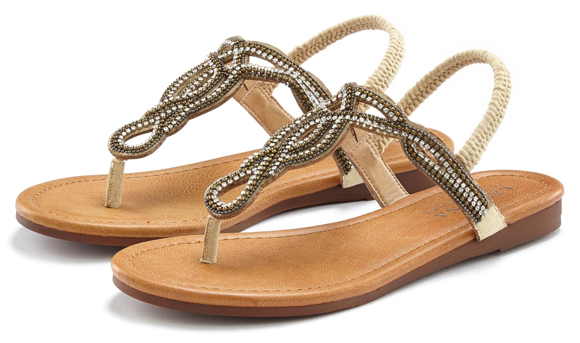 LASCANA Zehentrenner, Sandale, Pantolette mit Schmucksteinen in Glitzer-Optik VEGAN LASCANA Zehentrenner, Sandale, Pantolette mit Schmucksteinen in Glitzer-Optik VEGAN von Lascana