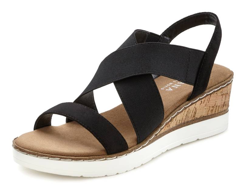 LASCANA Sandalette, Sandale, Sommerschuh mit Keilabsatz und elastischen Riemen VEGAN von Lascana