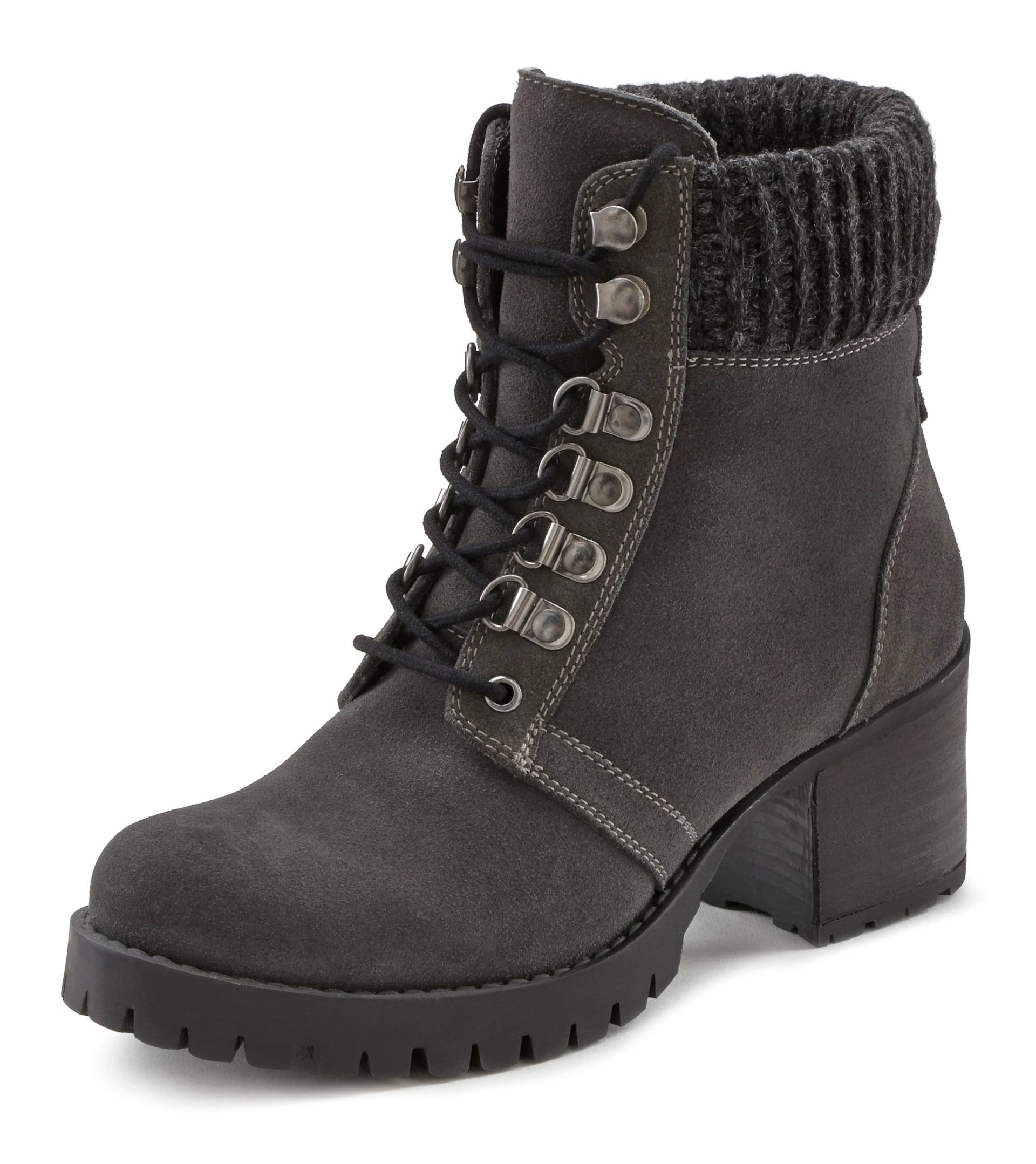 LASCANA Schnürstiefelette, High-Heel Boots, Winterstiefelette, Leder, Blockabsatz zum Schnüren von Lascana