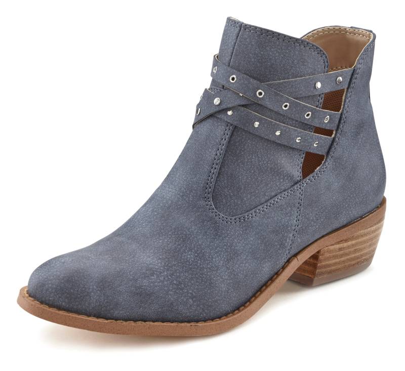 LASCANA Westernstiefelette, Cowboy Boots, Ankle Stiefelette mit Zierbändern & Blockabsatz VEGAN von Lascana