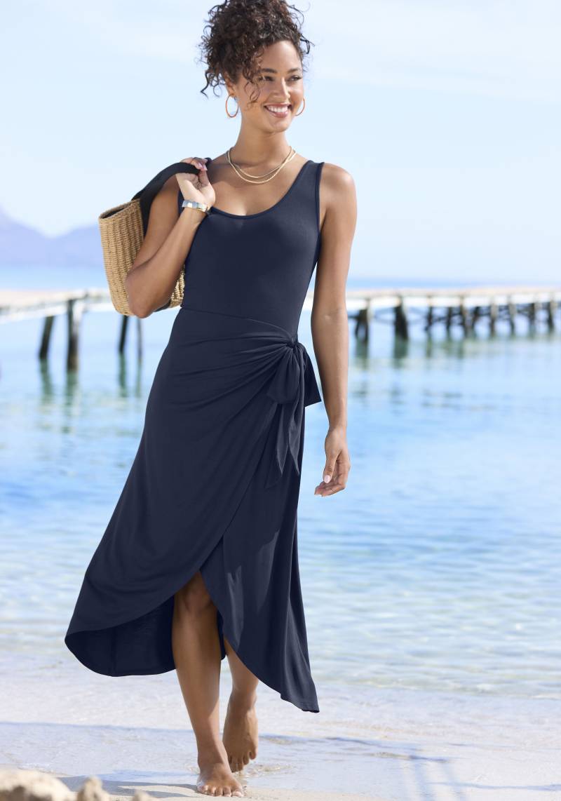 LASCANA Strandkleid, mit Rock in Wickeloptik, Midikleid aus Jersey, Sommerkleid von Lascana