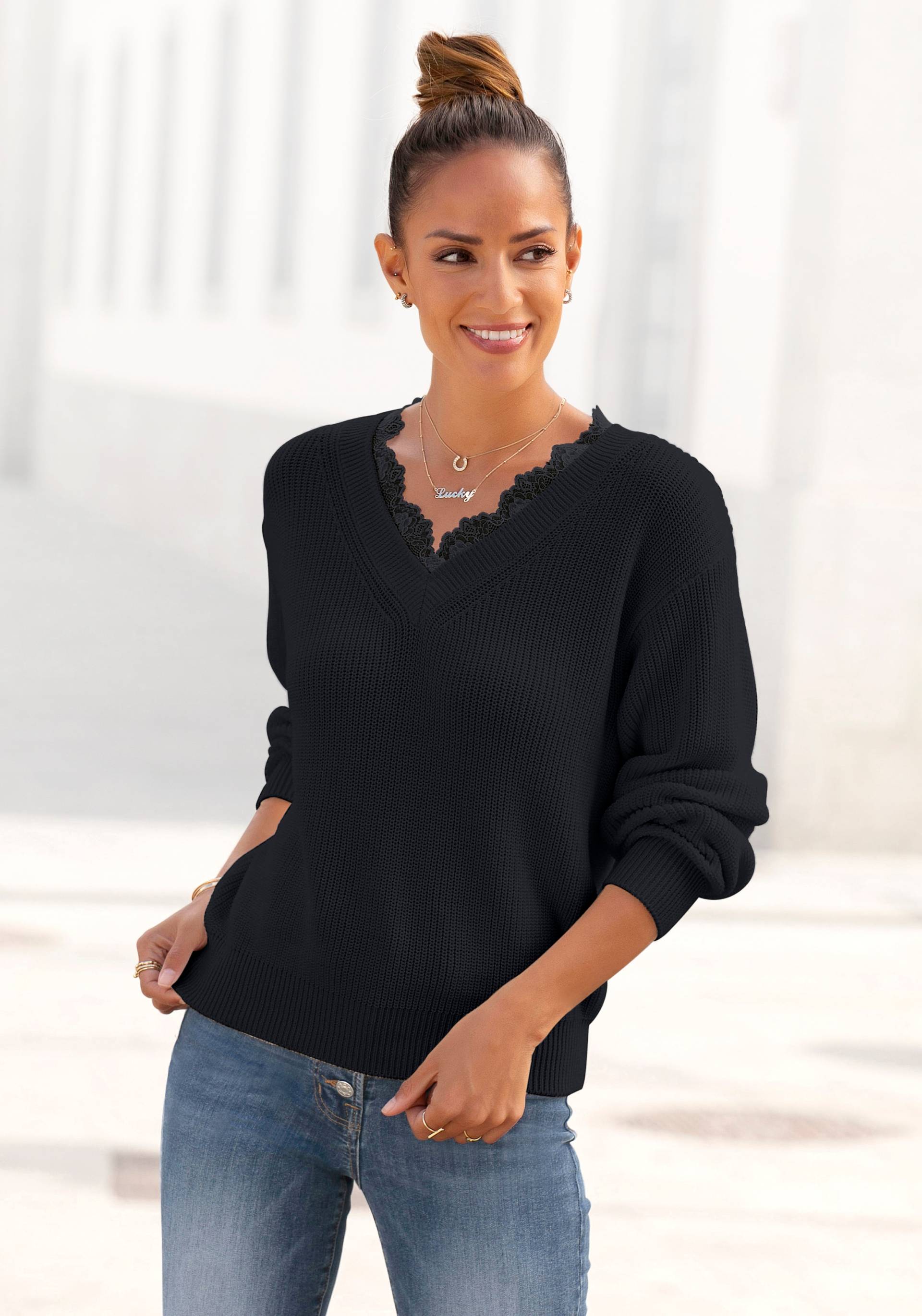 LASCANA Strickpullover, mit Spitzenbesatz LASCANA Strickpullover, mit Spitzenbesatz von Lascana
