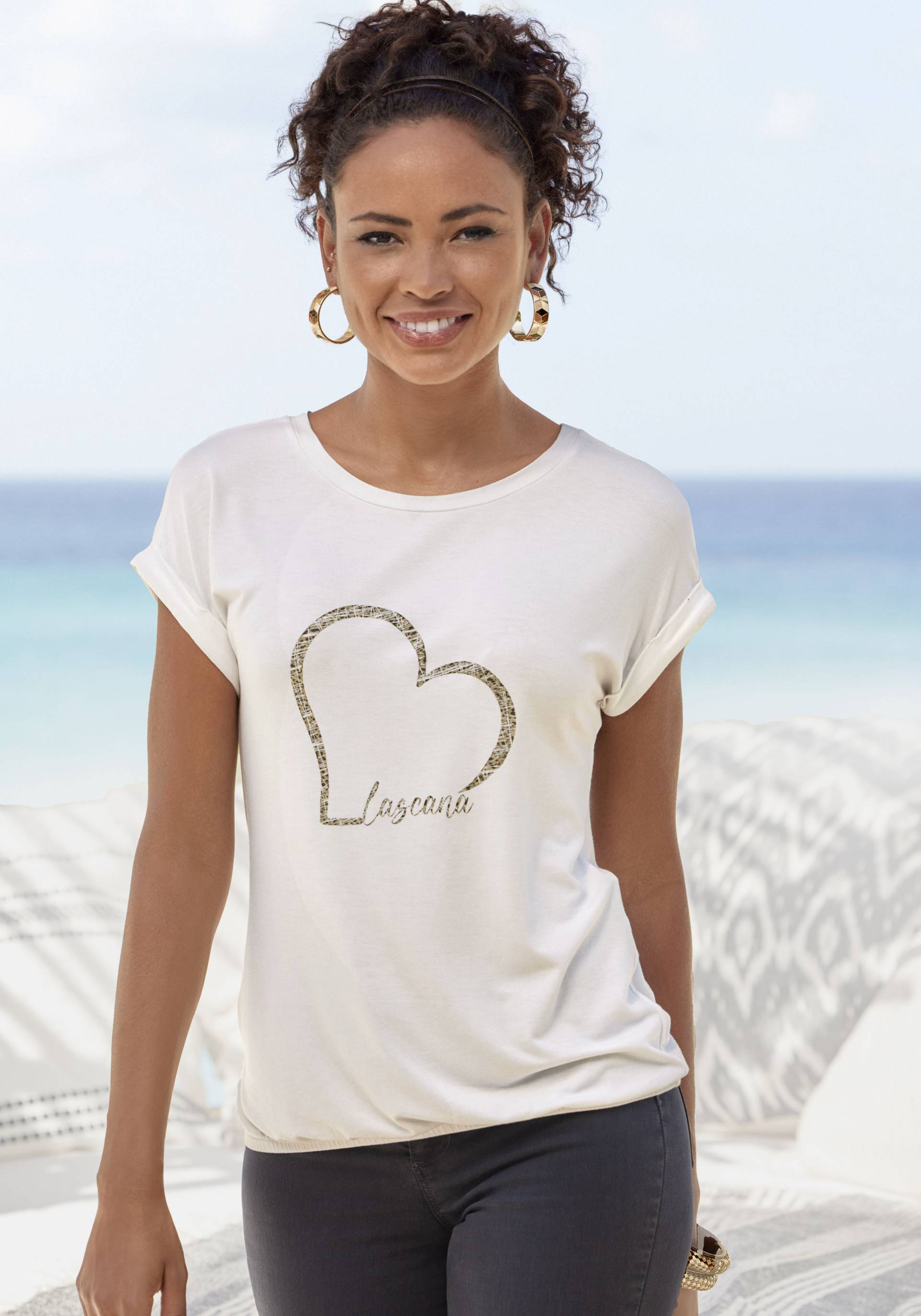 LASCANA T-Shirt, Shirt mit Logo-Print aus Viskosemischung von Lascana