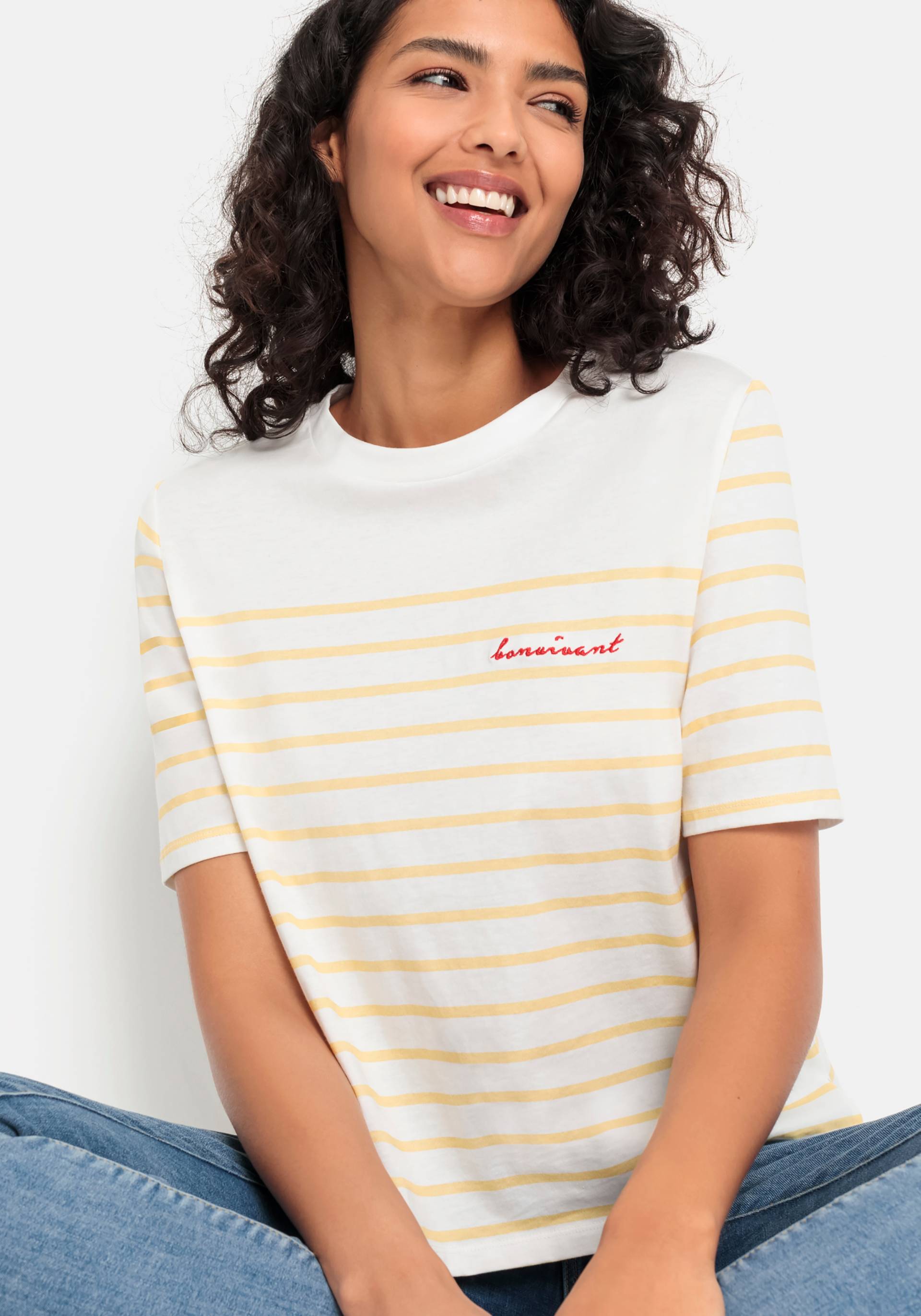 LASCANA T-Shirt, mit Streifen, Kurzarmshirt aus Baumwolle, schlanke Optik, Basic LASCANA T-Shirt, mit Streifen, Kurzarmshirt aus Baumwolle, schlanke Optik, Basic von Lascana