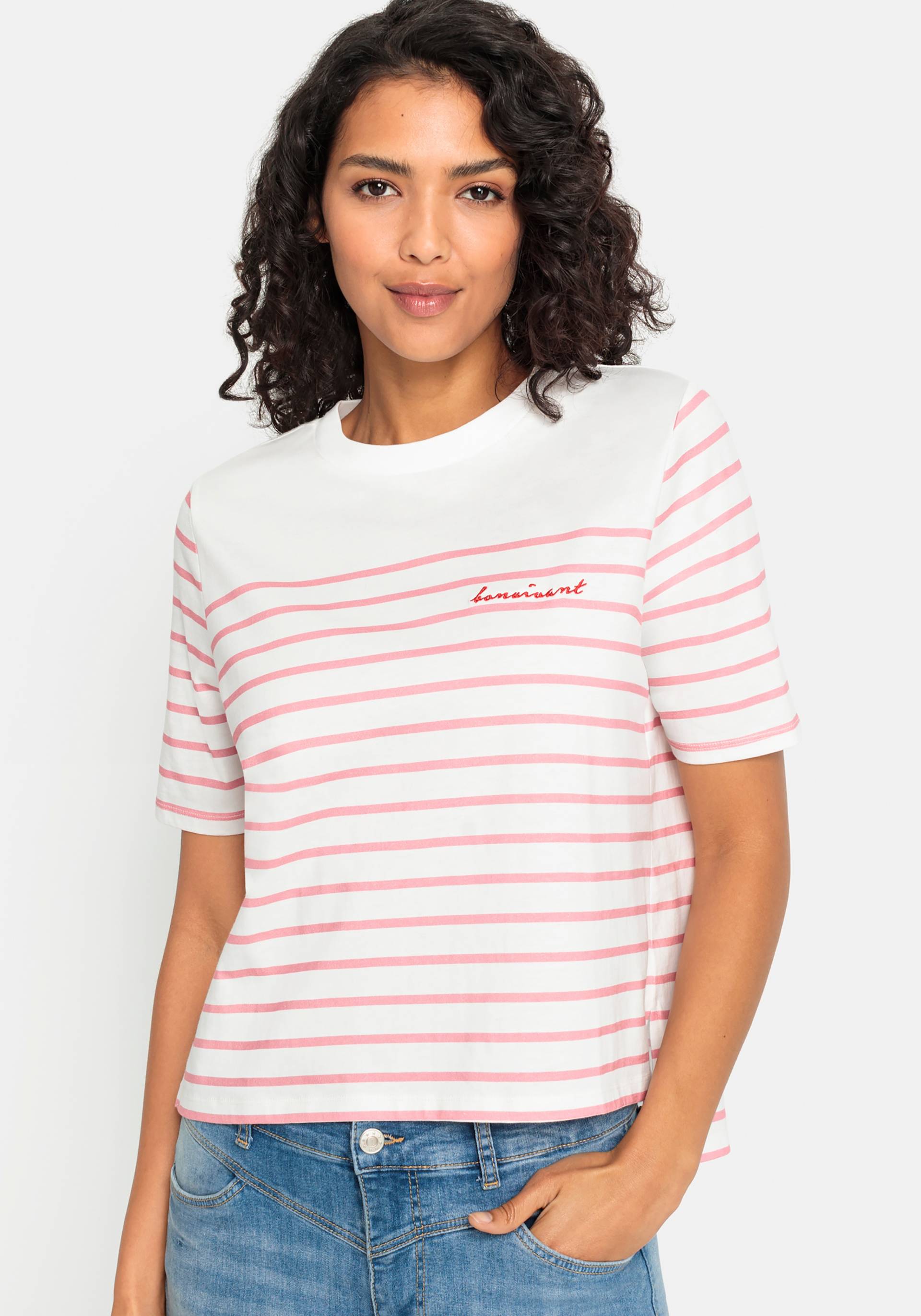 LASCANA T-Shirt, mit Streifen, Kurzarmshirt aus Baumwolle, schlanke Optik, Basic LASCANA T-Shirt, mit Streifen, Kurzarmshirt aus Baumwolle, schlanke Optik, Basic von Lascana