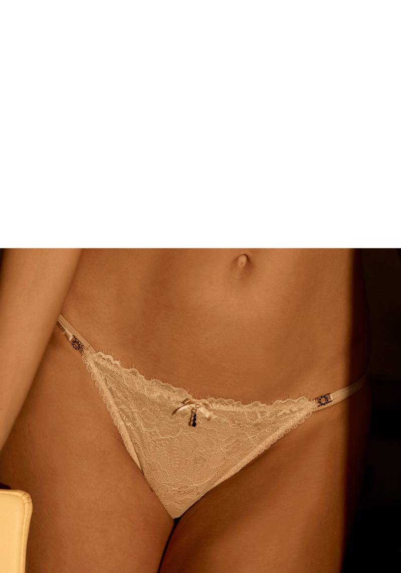 LASCANA Tanga, mit feiner Satinschleife und extravaganten Strassaccessoires von Lascana