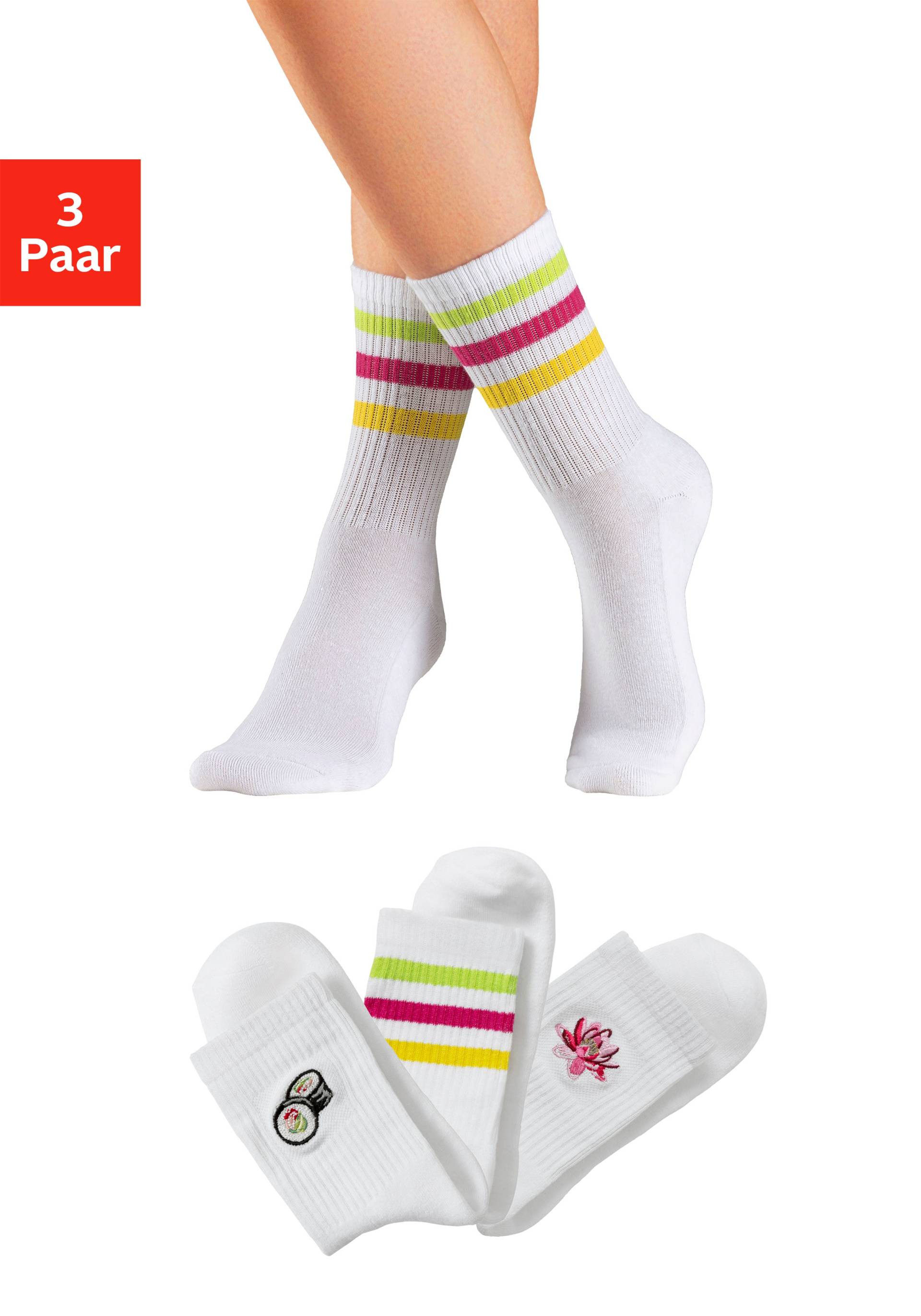 LASCANA Tennissocken, (Packung, 3 Paar), mit Frotteesohle und Stickerei von Lascana