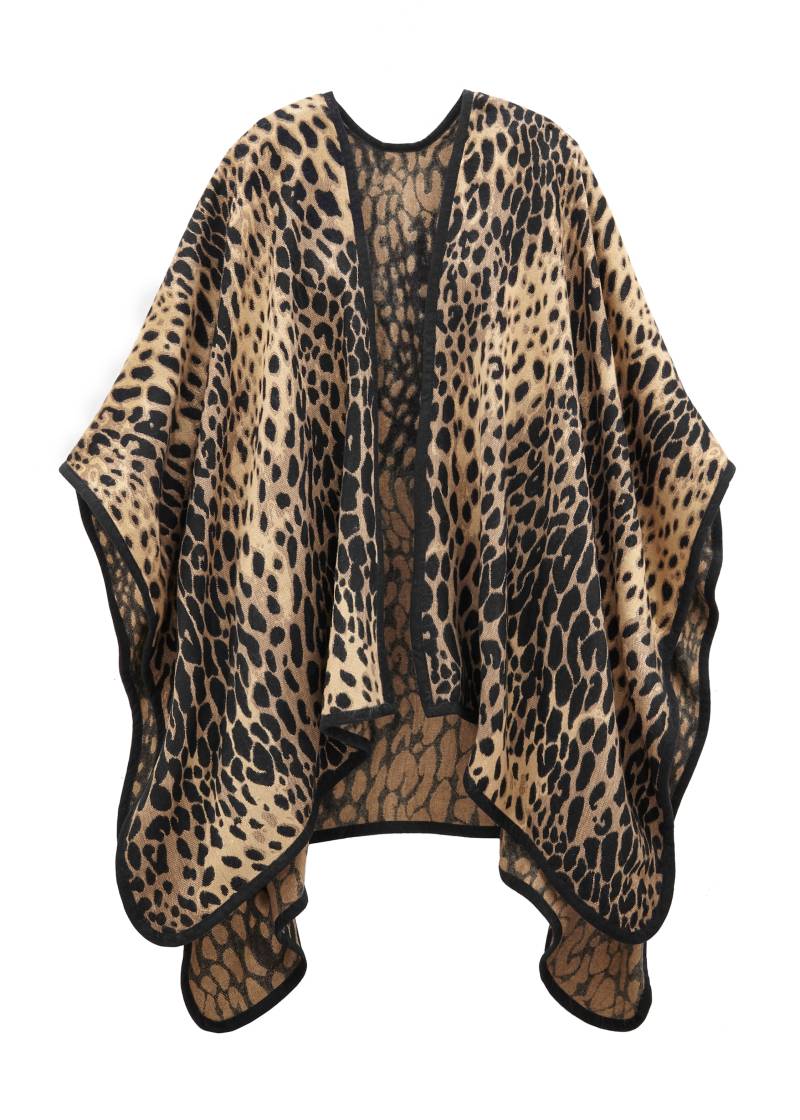 LASCANA Strickponcho, mit Leo-Muster, Poncho mit animal Print, Cape VEGAN von Lascana