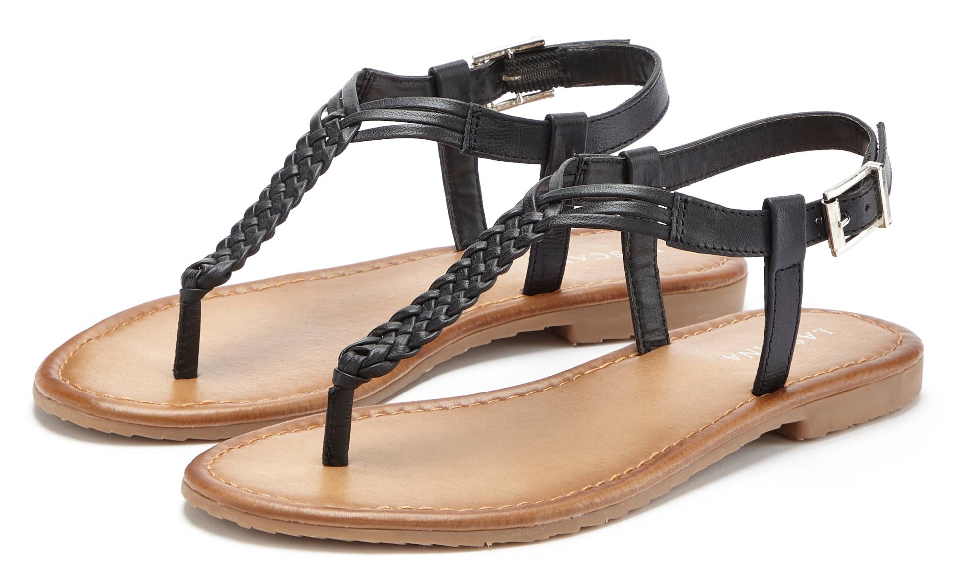 LASCANA Zehentrenner »Sandalette, Sommerschuh«, Sandale aus Leder mit Flecht-Optik von Lascana