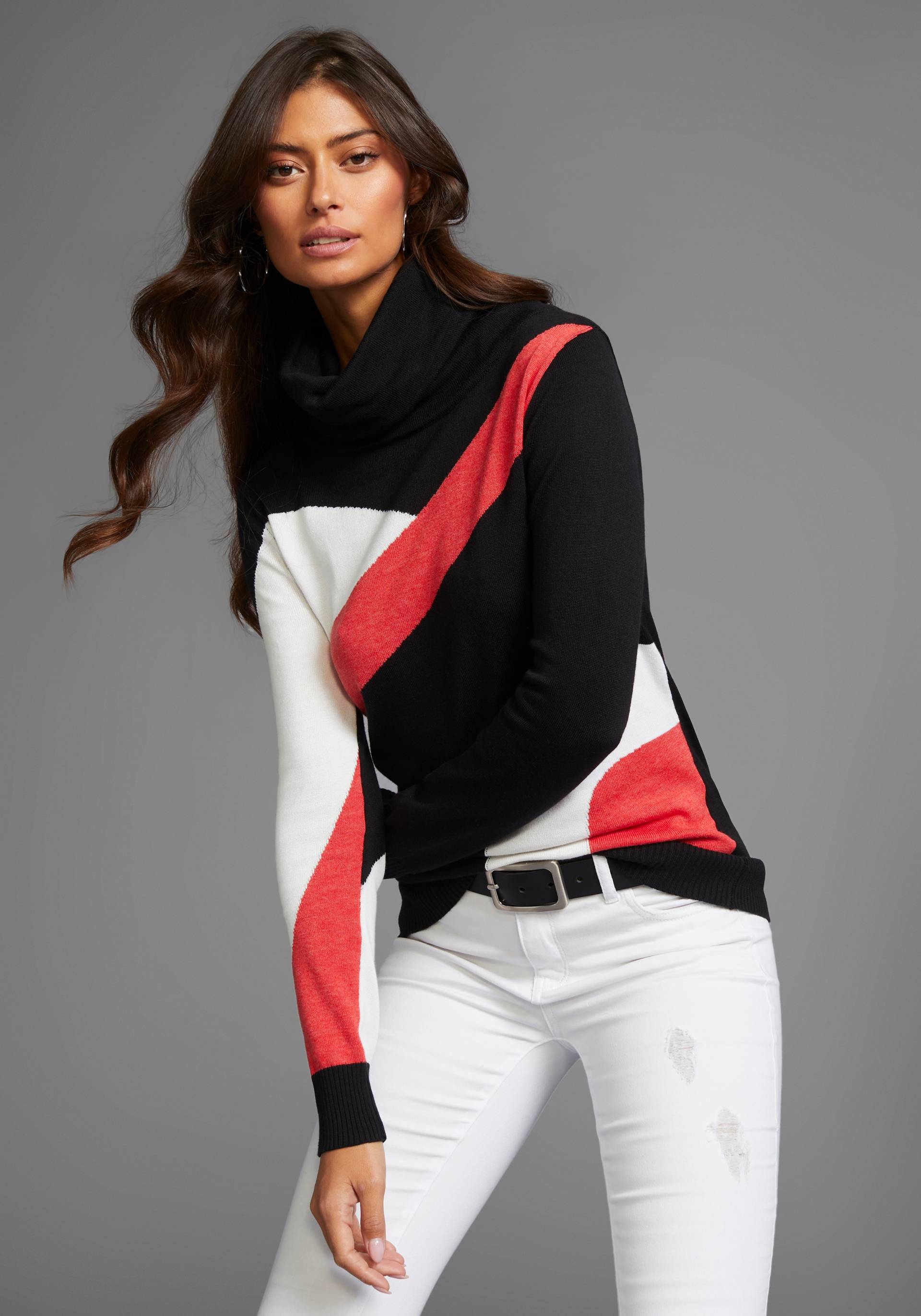 Laura Scott Schalkragenpullover, mit Colorblock - NEUE KOLLEKTION Laura Scott Schalkragenpullover, mit Colorblock - NEUE KOLLEKTION von Laura Scott