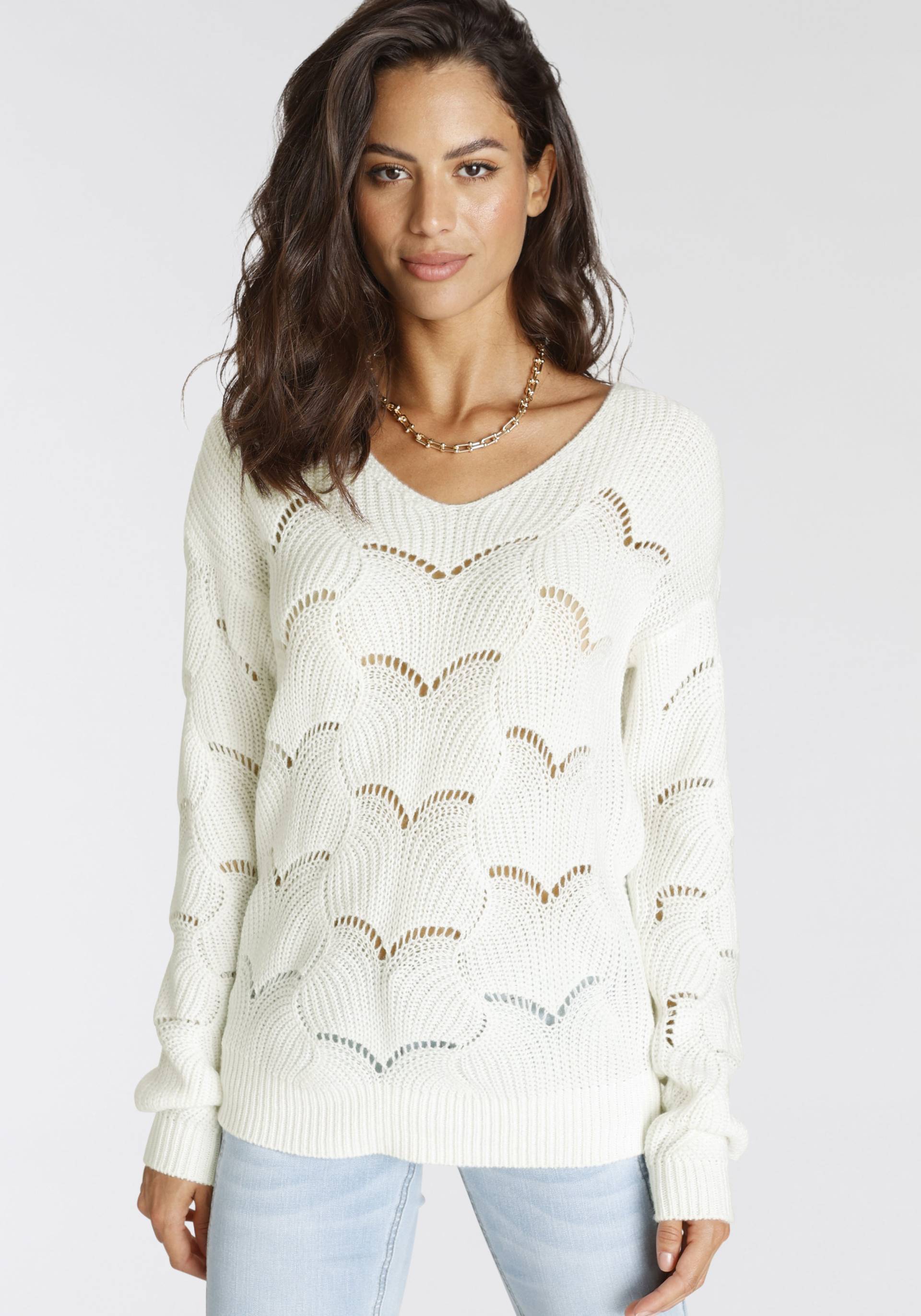 Laura Scott V-Ausschnitt-Pullover, mit modischem Strickmuster von Laura Scott