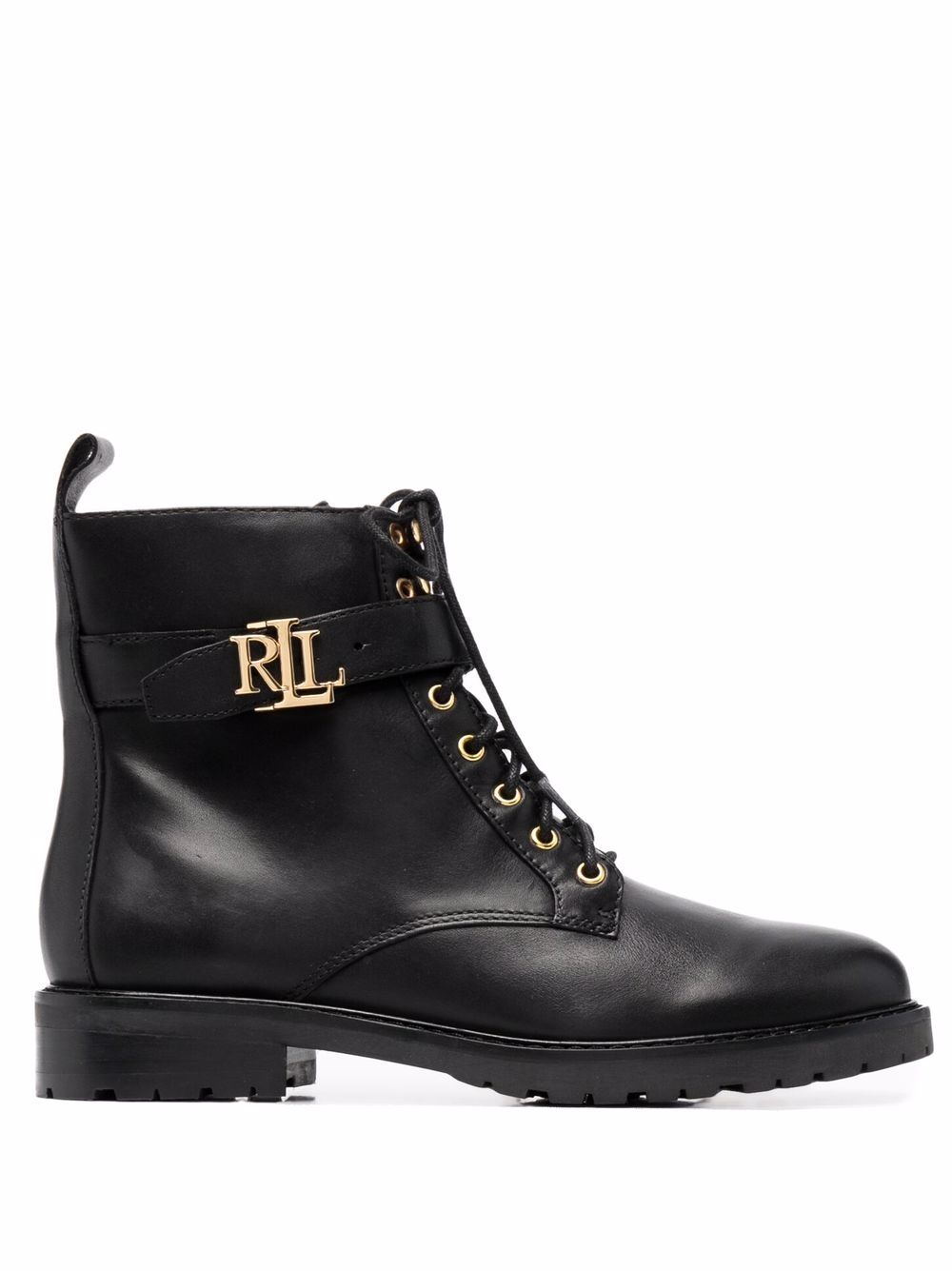 Lauren Ralph Lauren Burnished logo-plaque lace-up leather boots - Black von Lauren Ralph Lauren