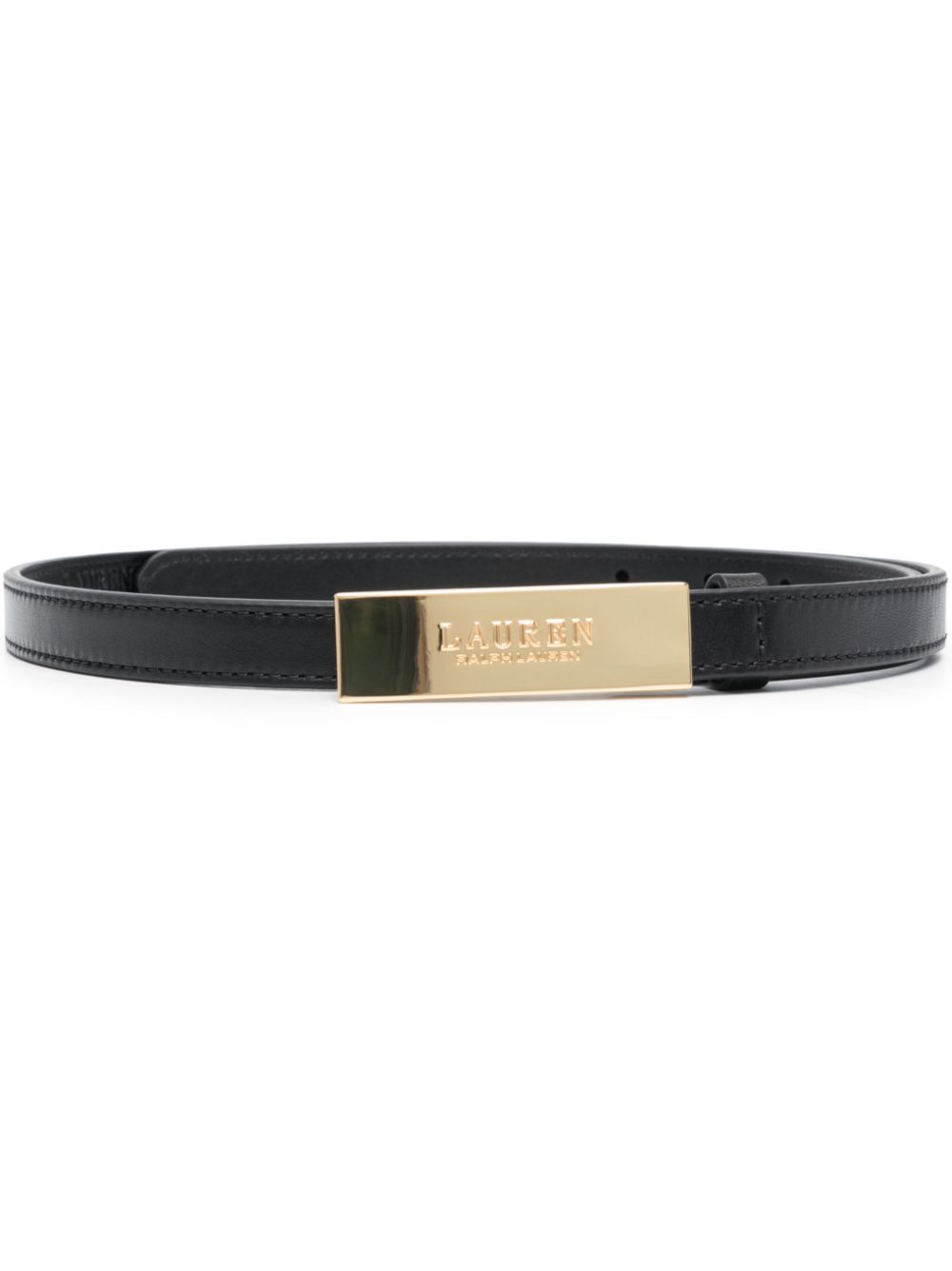 Lauren Ralph Lauren logo-plaque skinny calf leather belt - Black von Lauren Ralph Lauren