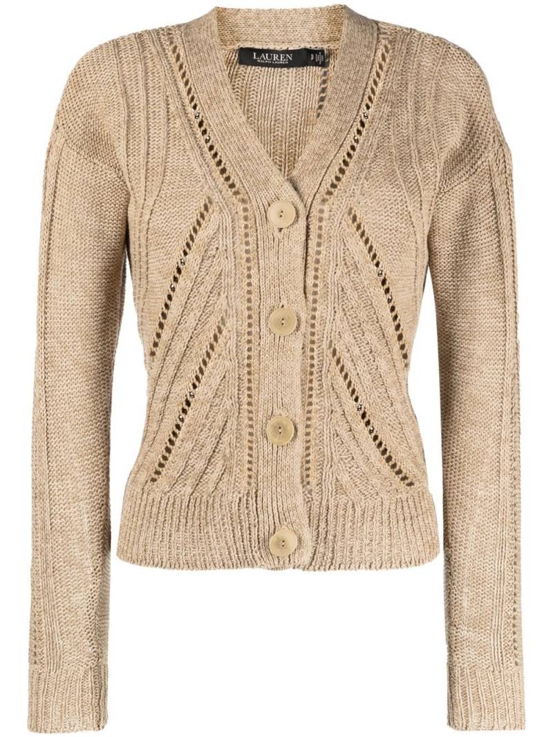 Lauren Ralph Lauren pointelle-knit V-neck cardigan - Brown von Lauren Ralph Lauren