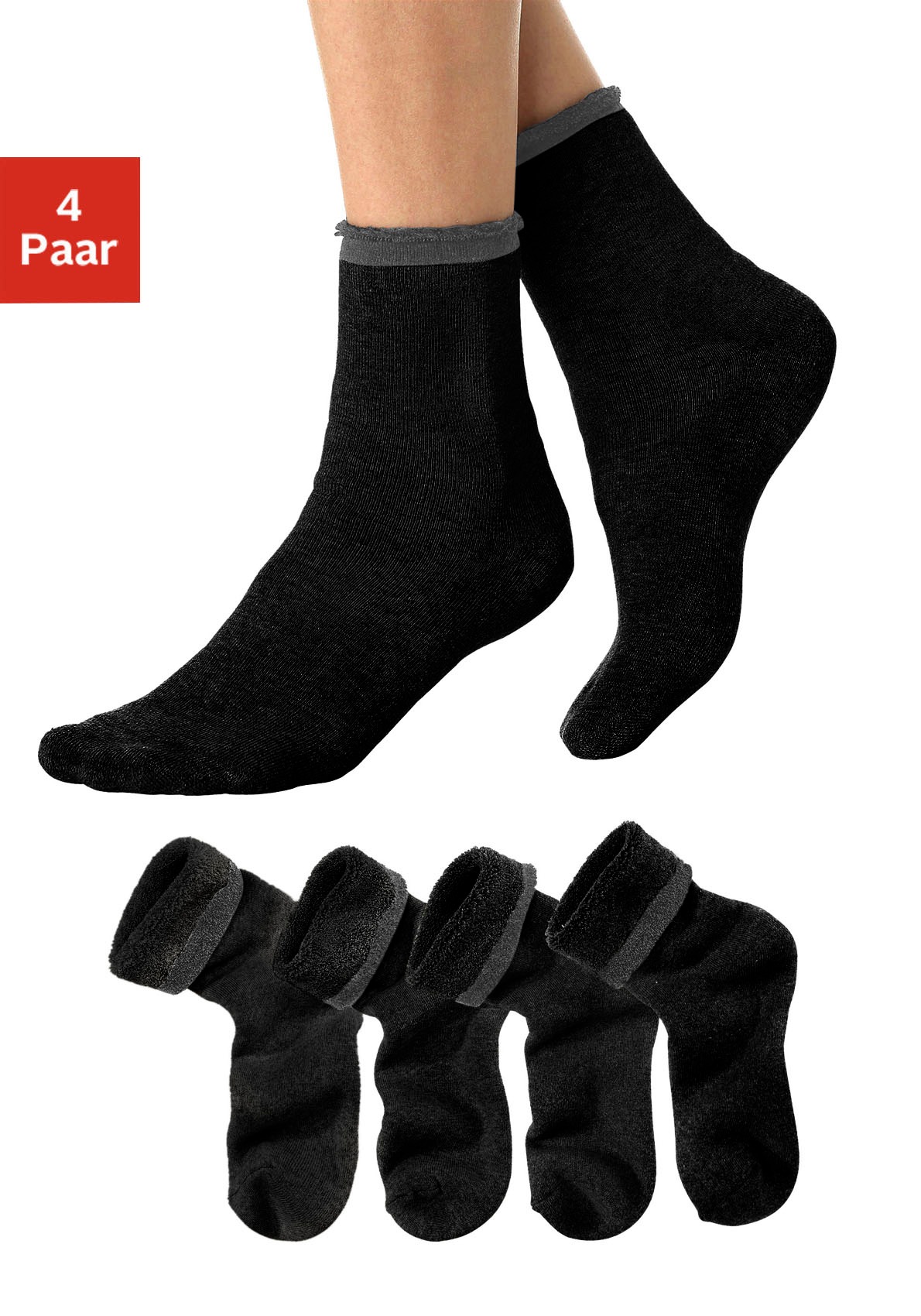 Lavana Kuschelsocken, (Packung, 4 Paar), mit Innenfrottee von Lavana