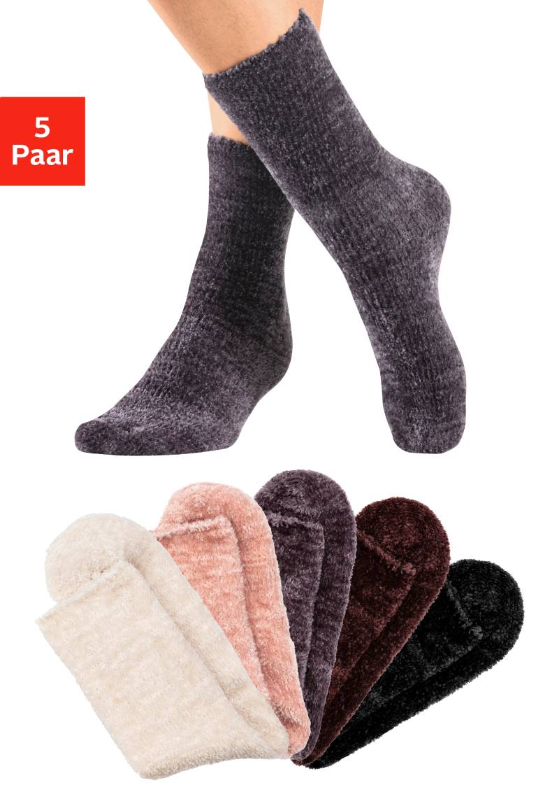 Lavana Kuschelsocken »Bettsocken«, (Packung, 5 Paar), mit weichem, leicht glänzendem Chenillegarn von Lavana