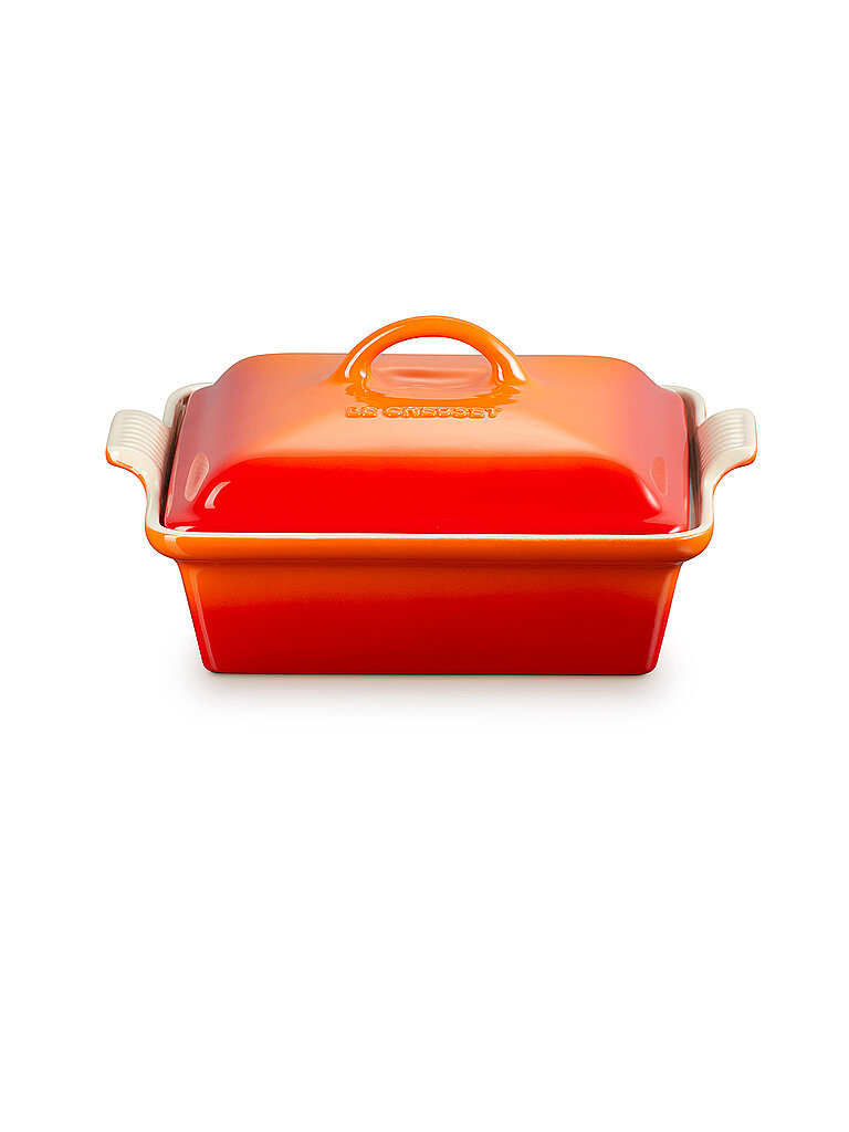 LE CREUSET Auflaufform 23cm Tradition mit Deckel aus Steinzeug quadratisch Ofenrot orange von Le Creuset