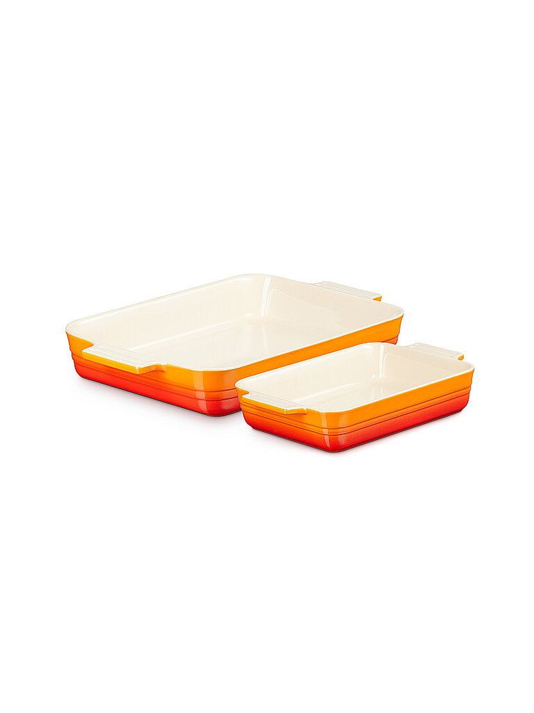 LE CREUSET Auflaufform 2er-Set 25+32cm rechteckig KLASSIK Ofenrot orange von Le Creuset