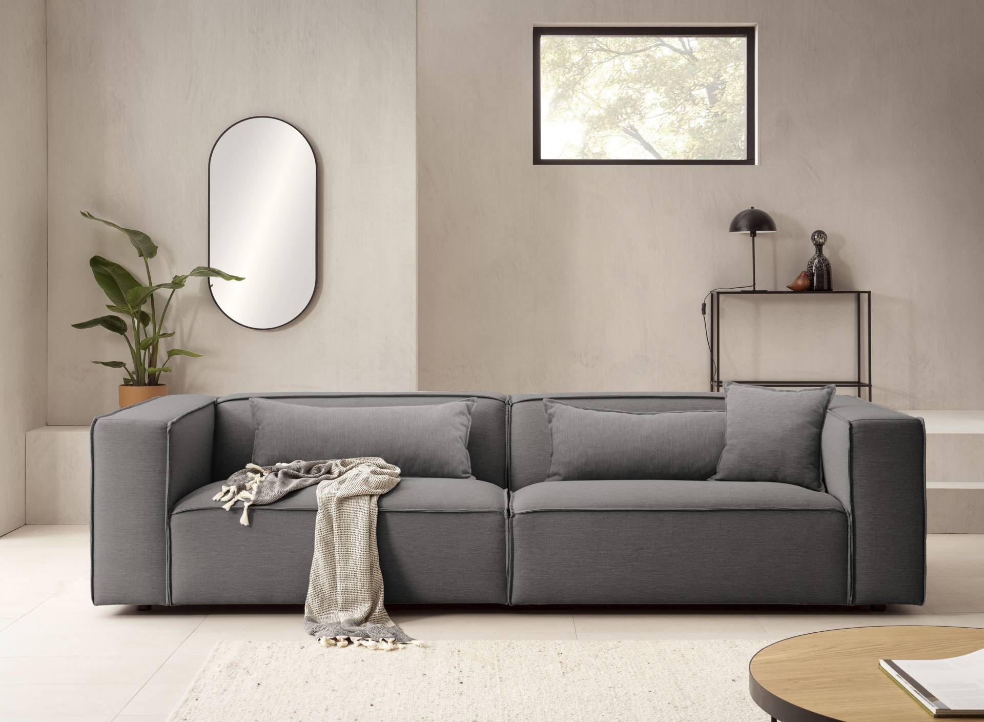 LeGer Home by Lena Gercke 3-Sitzer »PIARA, Couch mit Kedernaht, Sofa in Cord oder Leinenoptik«, schwarze Füsse, bequemer Sitzkomfort von LeGer Home by Lena Gercke