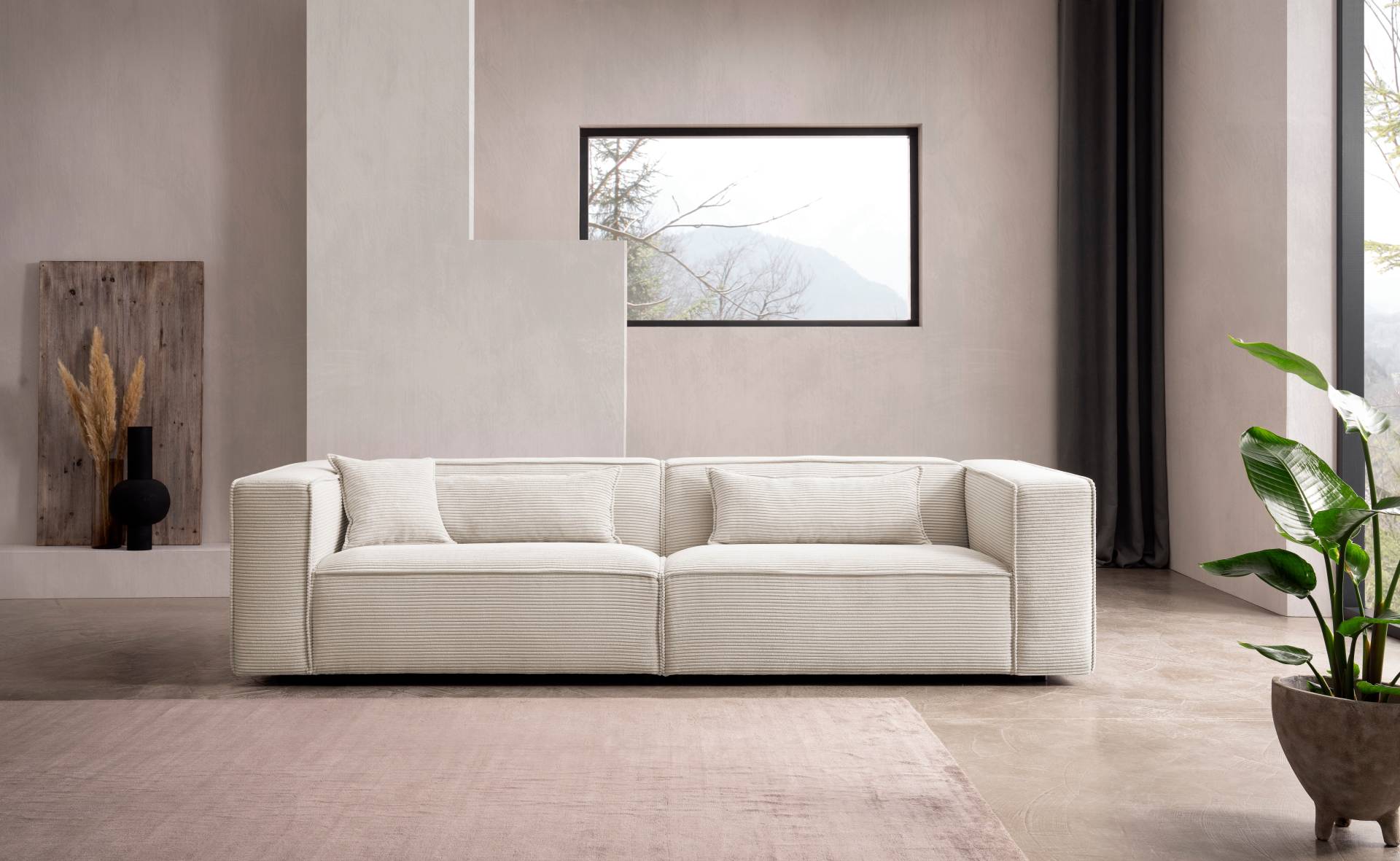 LeGer Home by Lena Gercke 3-Sitzer »PIARA, Couch mit Kedernaht, Sofa in Cord oder Leinenoptik«, schwarze Füsse, bequemer Sitzkomfort von LeGer Home by Lena Gercke