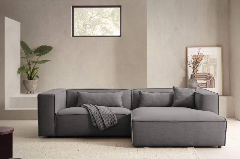 LeGer Home by Lena Gercke Ecksofa »PIARA mit Kedernaht in Cord oder Leinenoptik, moderne Couch in L-Form«, wahlweise Ottomane rechts/links, schwarze Füsse, bequemer Sitzkomfort von LeGer Home by Lena Gercke