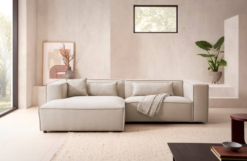 LeGer Home by Lena Gercke Ecksofa »PIARA mit Kedernaht in Cord oder Leinenoptik, moderne Couch in L-Form«, wahlweise Ottomane rechts/links, schwarze Füsse, bequemer Sitzkomfort von LeGer Home by Lena Gercke