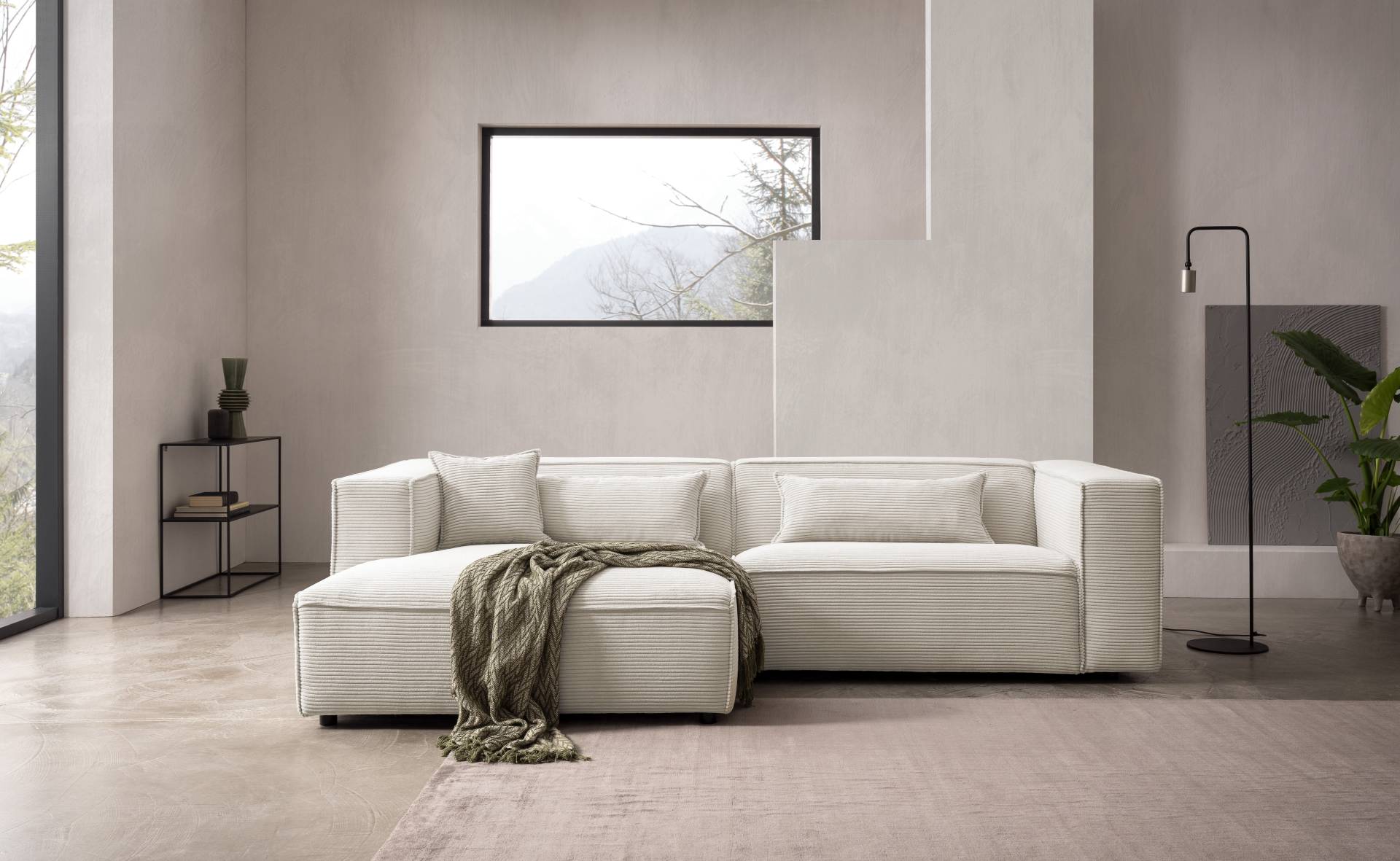 LeGer Home by Lena Gercke Ecksofa »PIARA mit Kedernaht in Cord oder Leinenoptik, moderne Couch in L-Form«, wahlweise Ottomane rechts/links, schwarze Füsse, bequemer Sitzkomfort von LeGer Home by Lena Gercke