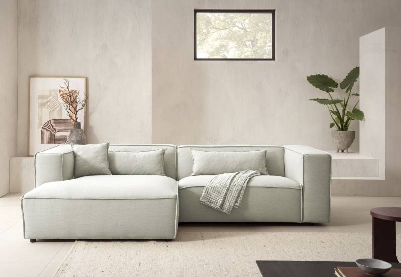 LeGer Home by Lena Gercke Ecksofa »PIARA mit Kedernaht in Cord oder Leinenoptik, moderne Couch in L-Form«, wahlweise Ottomane rechts/links, schwarze Füsse, bequemer Sitzkomfort von LeGer Home by Lena Gercke