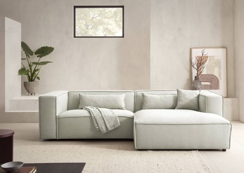 LeGer Home by Lena Gercke Ecksofa »PIARA mit Kedernaht in Cord oder Leinenoptik, moderne Couch in L-Form«, wahlweise Ottomane rechts/links, schwarze Füsse, bequemer Sitzkomfort von LeGer Home by Lena Gercke