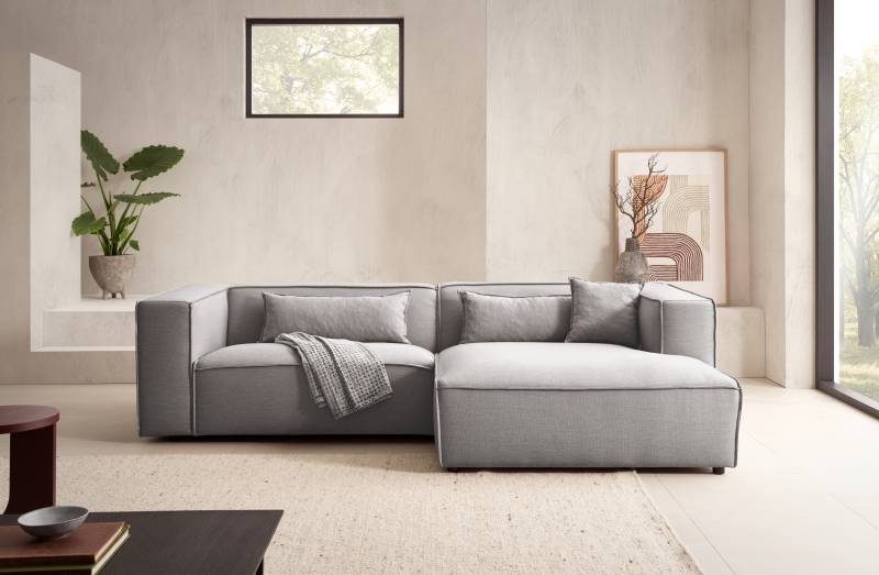 LeGer Home by Lena Gercke Ecksofa »PIARA mit Kedernaht in Cord oder Leinenoptik, moderne Couch in L-Form«, wahlweise Ottomane rechts/links, schwarze Füsse, bequemer Sitzkomfort von LeGer Home by Lena Gercke