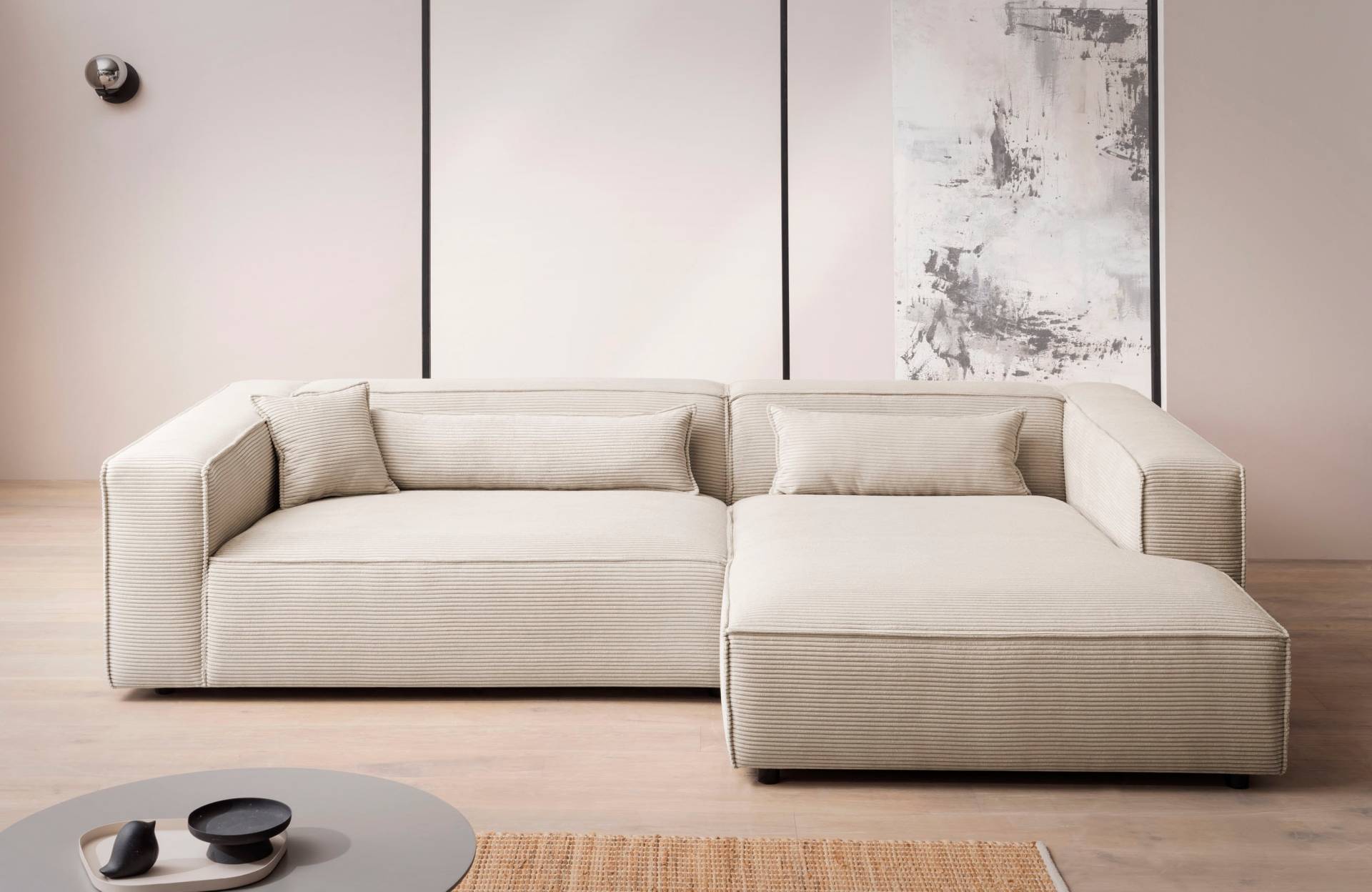 LeGer Home by Lena Gercke Ecksofa »PIARA XXL, Big-Sofa in Cord oder Leinenoptik, L-Form, mit Kedernaht«, wahlweise Ottomane rechts/links, schwarze Füsse, extra tiefe Sitzfläche von LeGer Home by Lena Gercke