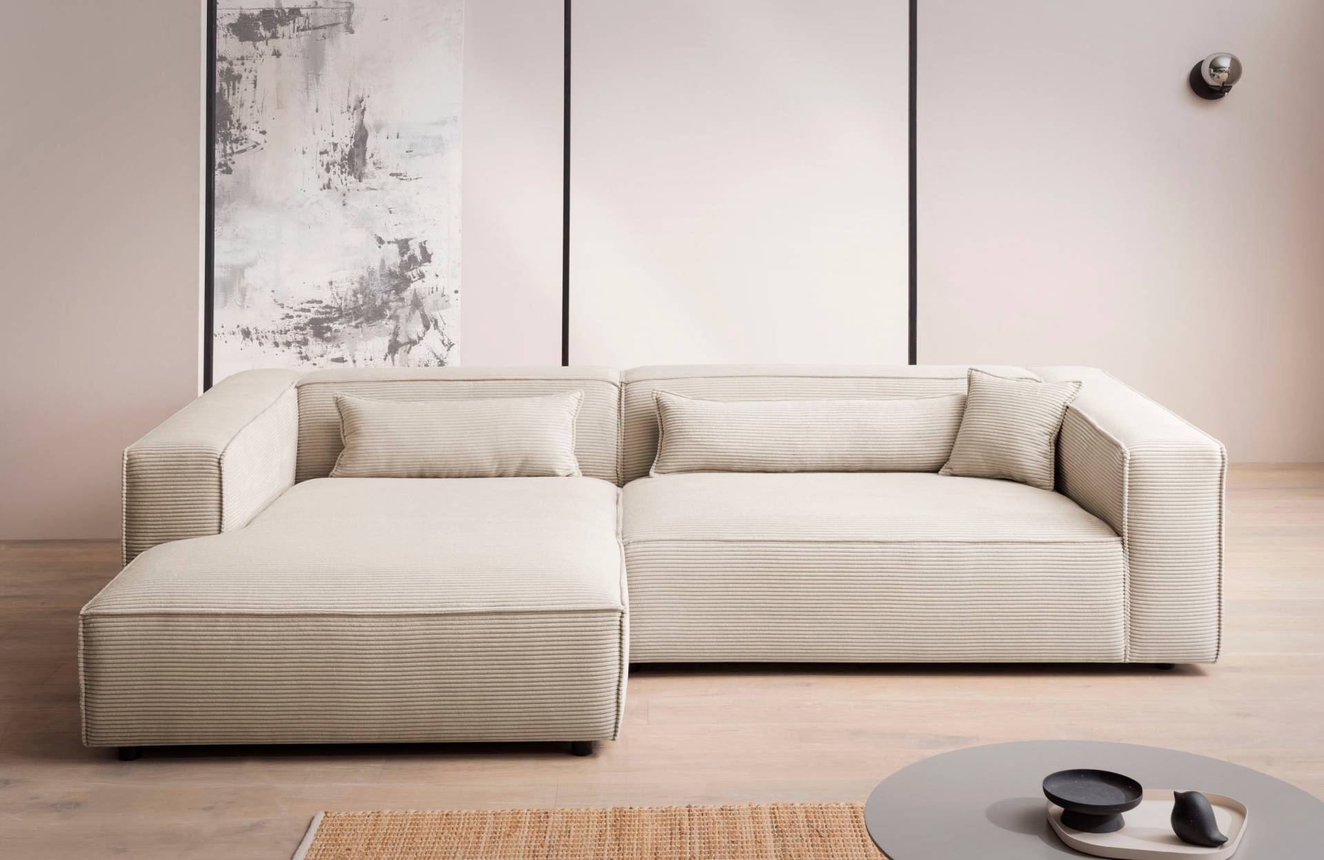 LeGer Home by Lena Gercke Ecksofa »PIARA XXL, Big-Sofa in Cord oder Leinenoptik, L-Form, mit Kedernaht«, wahlweise Ottomane rechts/links, schwarze Füsse, extra tiefe Sitzfläche von LeGer Home by Lena Gercke