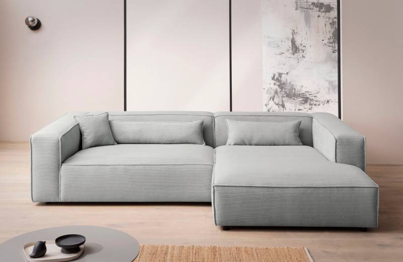 LeGer Home by Lena Gercke Ecksofa »PIARA XXL, Big-Sofa in Cord oder Leinenoptik, L-Form, mit Kedernaht«, wahlweise Ottomane rechts/links, schwarze Füsse, extra tiefe Sitzfläche von LeGer Home by Lena Gercke