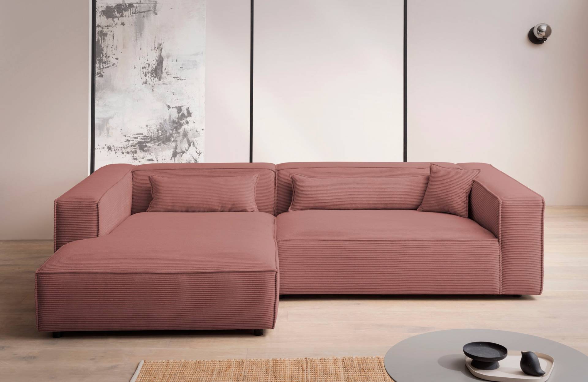 LeGer Home by Lena Gercke Ecksofa »PIARA XXL, Big-Sofa in Cord oder Leinenoptik, L-Form, mit Kedernaht«, wahlweise Ottomane rechts/links, schwarze Füsse, extra tiefe Sitzfläche von LeGer Home by Lena Gercke