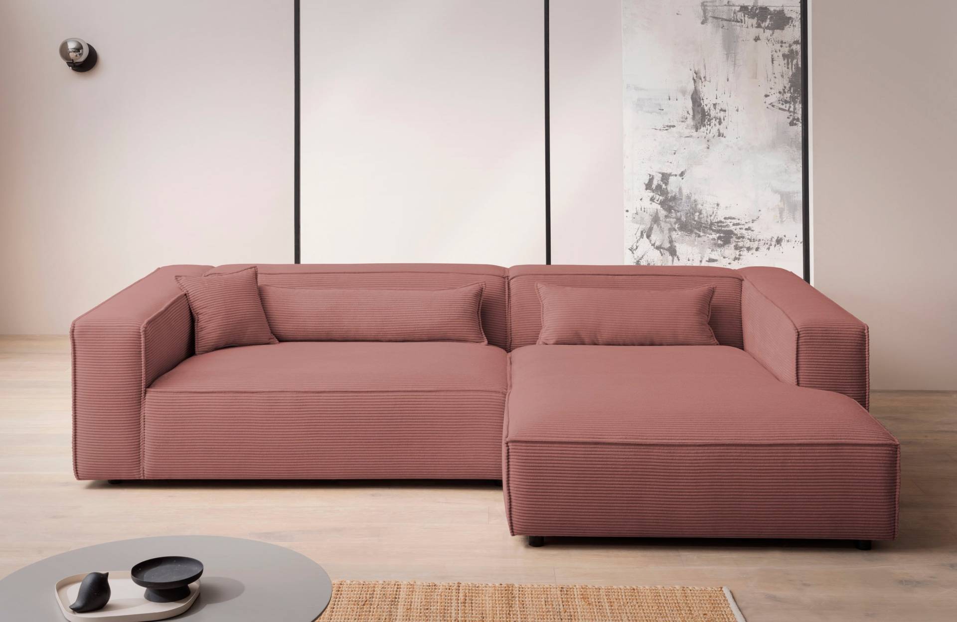 LeGer Home by Lena Gercke Ecksofa »PIARA XXL, Big-Sofa in Cord oder Leinenoptik, L-Form, mit Kedernaht«, wahlweise Ottomane rechts/links, schwarze Füsse, extra tiefe Sitzfläche von LeGer Home by Lena Gercke