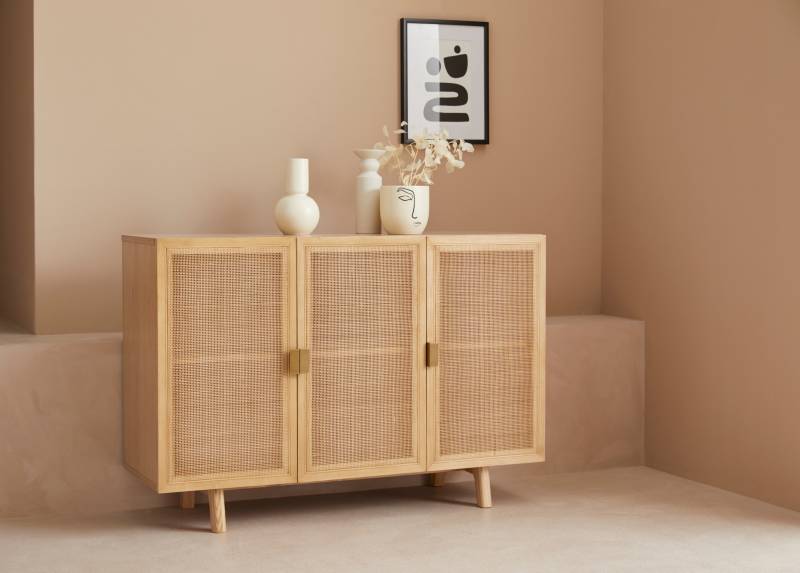 LeGer Home by Lena Gercke Sideboard »Lina«, Mit Rattan Einsatz, 4 Innenfächer, teilmassiv von LeGer Home by Lena Gercke