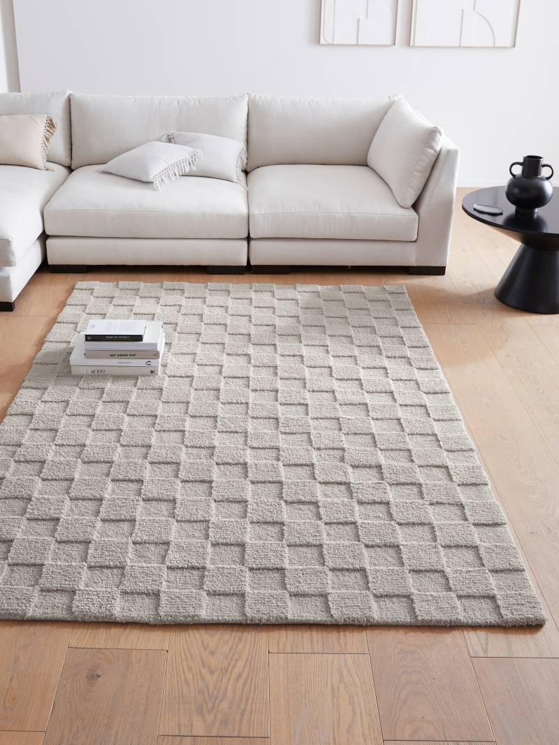 LeGer Home by Lena Gercke Teppich »Esmé, Hochflor-Teppiche, weich, Boho«, rechteckig, 23 mm Höhe, Hoch-Tief-Struktur, Uni, Kästchen, Wohnzimmer, Schlafzimmer, Esszimmer von LeGer Home by Lena Gercke