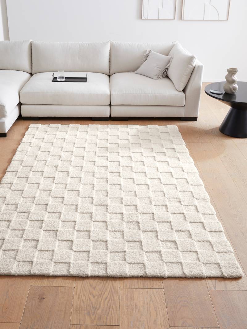 LeGer Home by Lena Gercke Teppich »Esmé, Hochflor-Teppiche, weich, Boho«, rechteckig, 23 mm Höhe, Hoch-Tief-Struktur, Uni, Kästchen, Wohnzimmer, Schlafzimmer, Esszimmer von LeGer Home by Lena Gercke