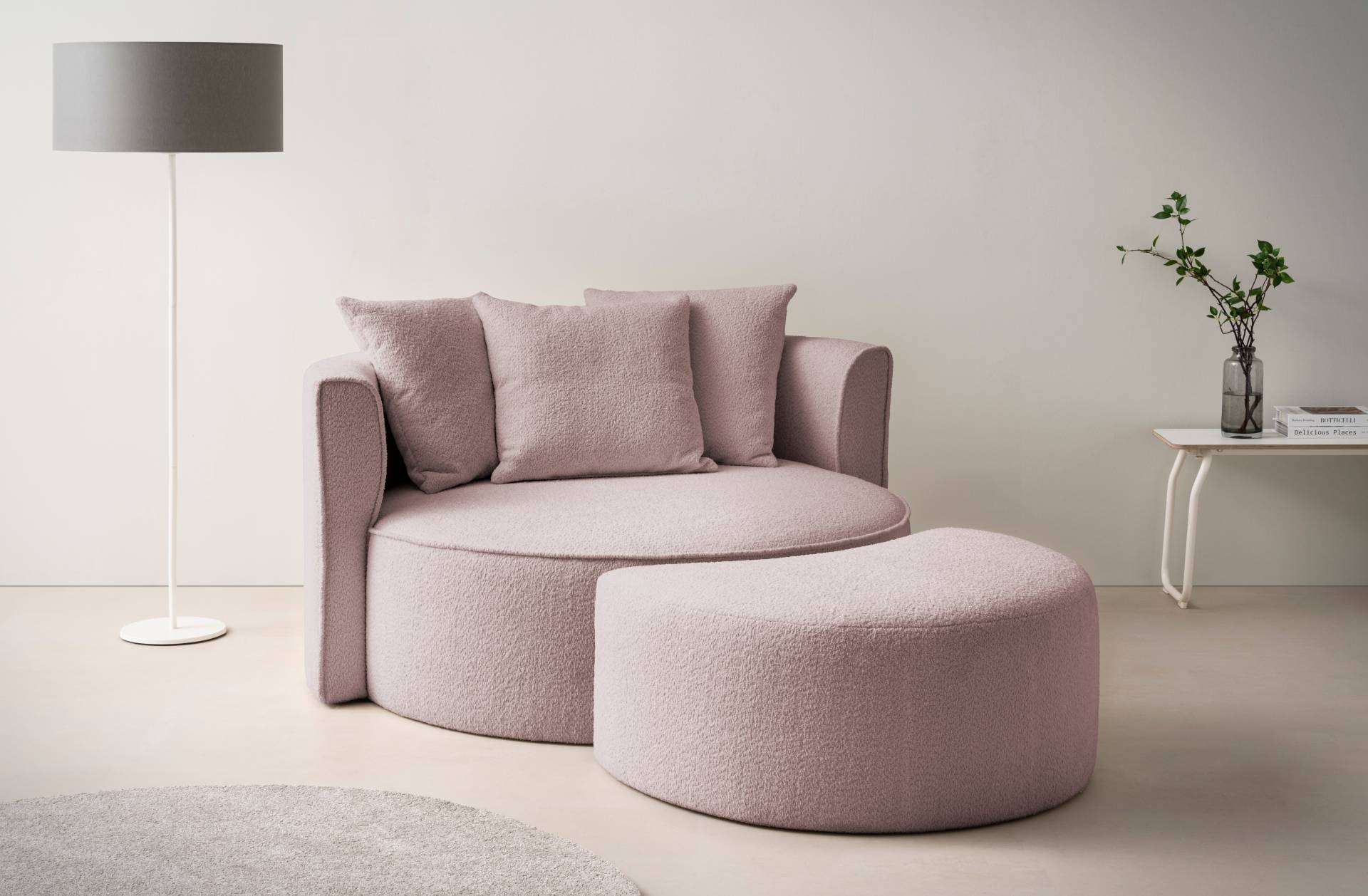 LeGer Home by Lena Gercke XXL-Sessel »Isalie, Rundsessel mit Hocker, Lesesessel, Loveseat, Big-Sessel«, (Set), trendige Stoffe, mit 3 Zierkissen, grosse Sitzfläche von LeGer Home by Lena Gercke