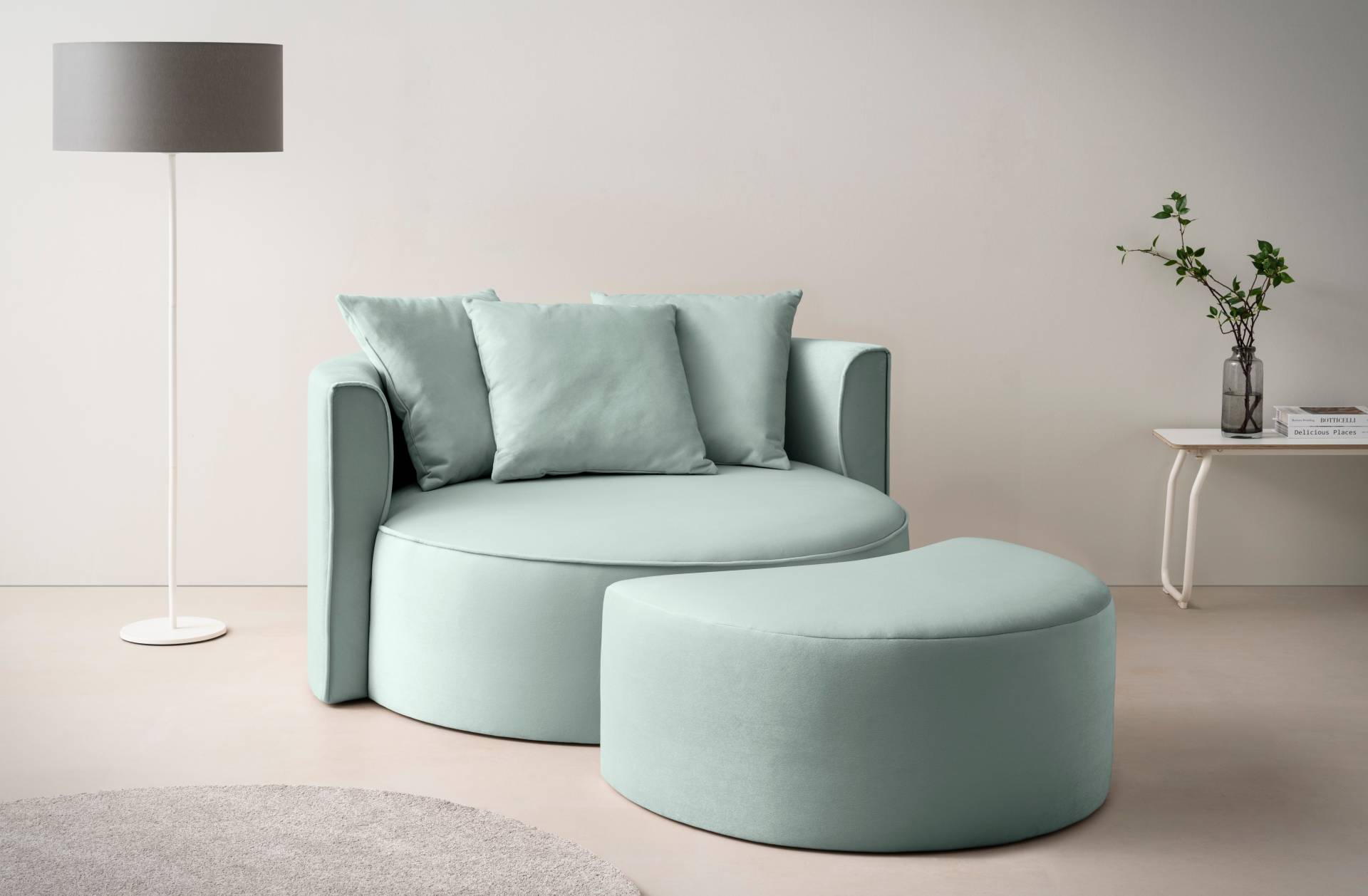 LeGer Home by Lena Gercke XXL-Sessel »Isalie, Rundsessel mit Hocker, Lesesessel, Loveseat, Big-Sessel«, (Set), trendige Stoffe, mit 3 Zierkissen, grosse Sitzfläche von LeGer Home by Lena Gercke