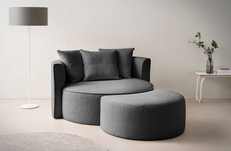 LeGer Home by Lena Gercke XXL-Sessel »Isalie, Rundsessel mit Hocker, Lesesessel, Loveseat, Big-Sessel«, (Set), trendige Stoffe, mit 3 Zierkissen, grosse Sitzfläche von LeGer Home by Lena Gercke