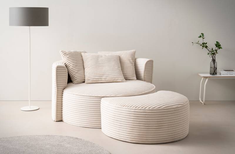 LeGer Home by Lena Gercke XXL-Sessel »Isalie, Rundsessel mit Hocker, Lesesessel, Loveseat, Big-Sessel«, (Set), trendige Stoffe, mit 3 Zierkissen, grosse Sitzfläche von LeGer Home by Lena Gercke